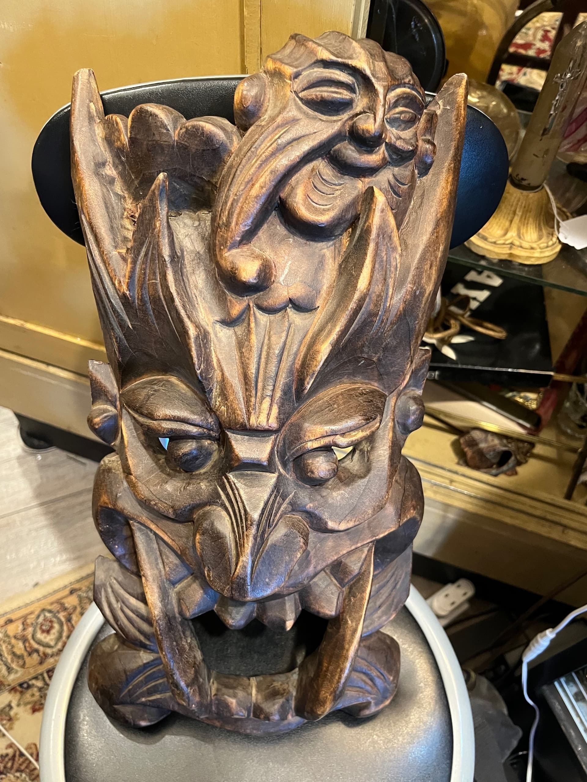 Hand Carved Wood Guardian Mask | Balinese Style Dragon Demon Face - Regular - Thumbnail 4
