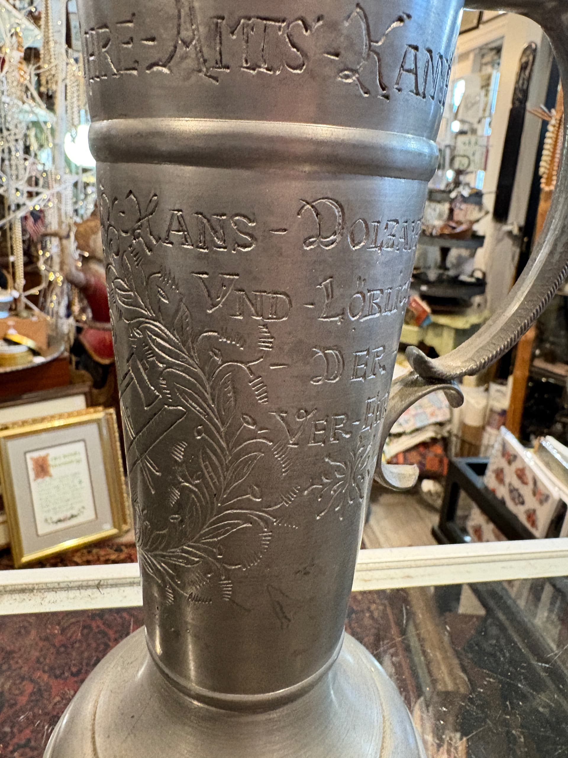 Antique German Pewter Guild Tankard Zunftkanne Carpenters Zimmerer Engraved Lid (1120) - Regular - Thumbnail 5