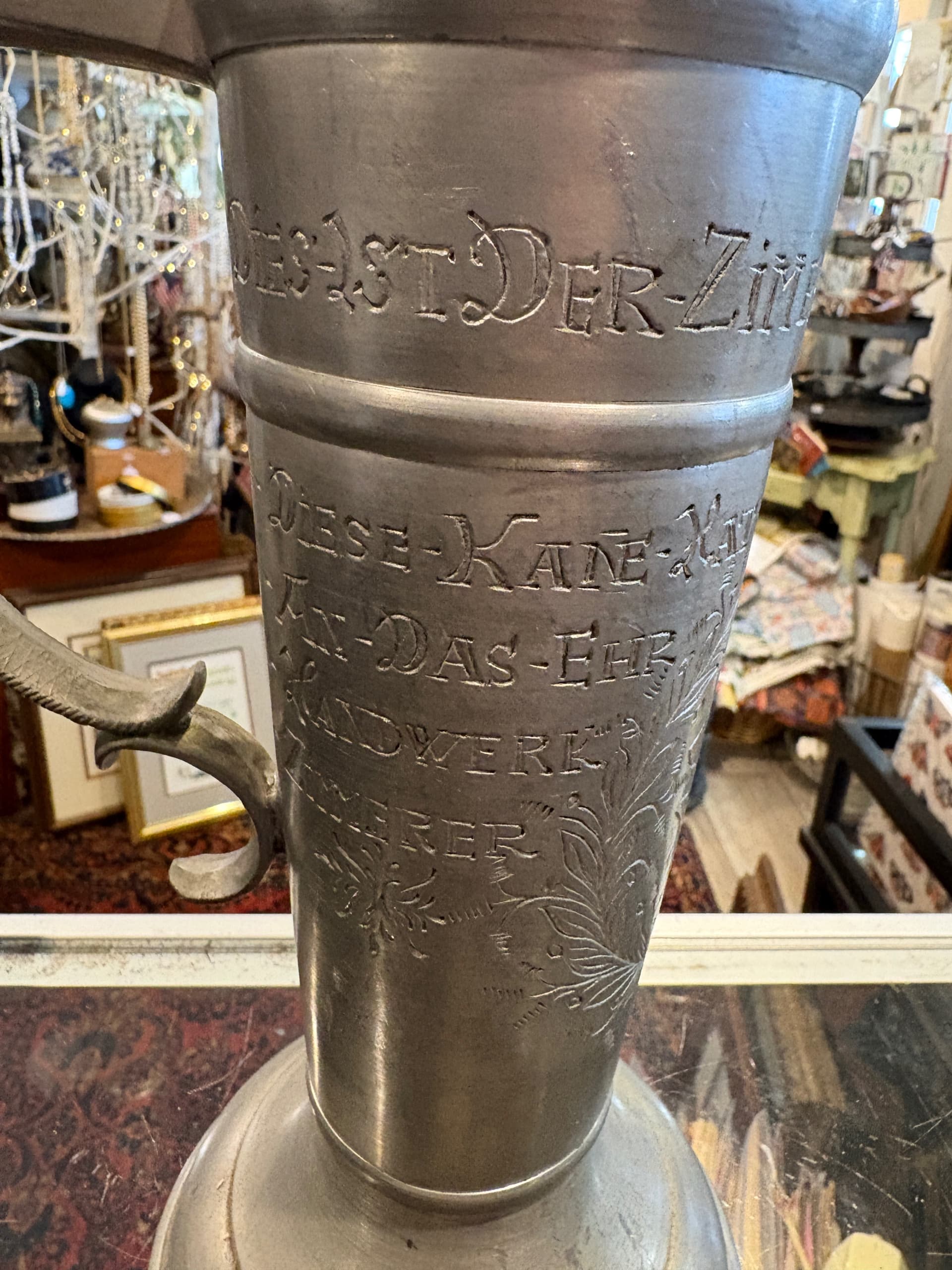 Antique German Pewter Guild Tankard Zunftkanne Carpenters Zimmerer Engraved Lid (1120) - Regular - Thumbnail 6