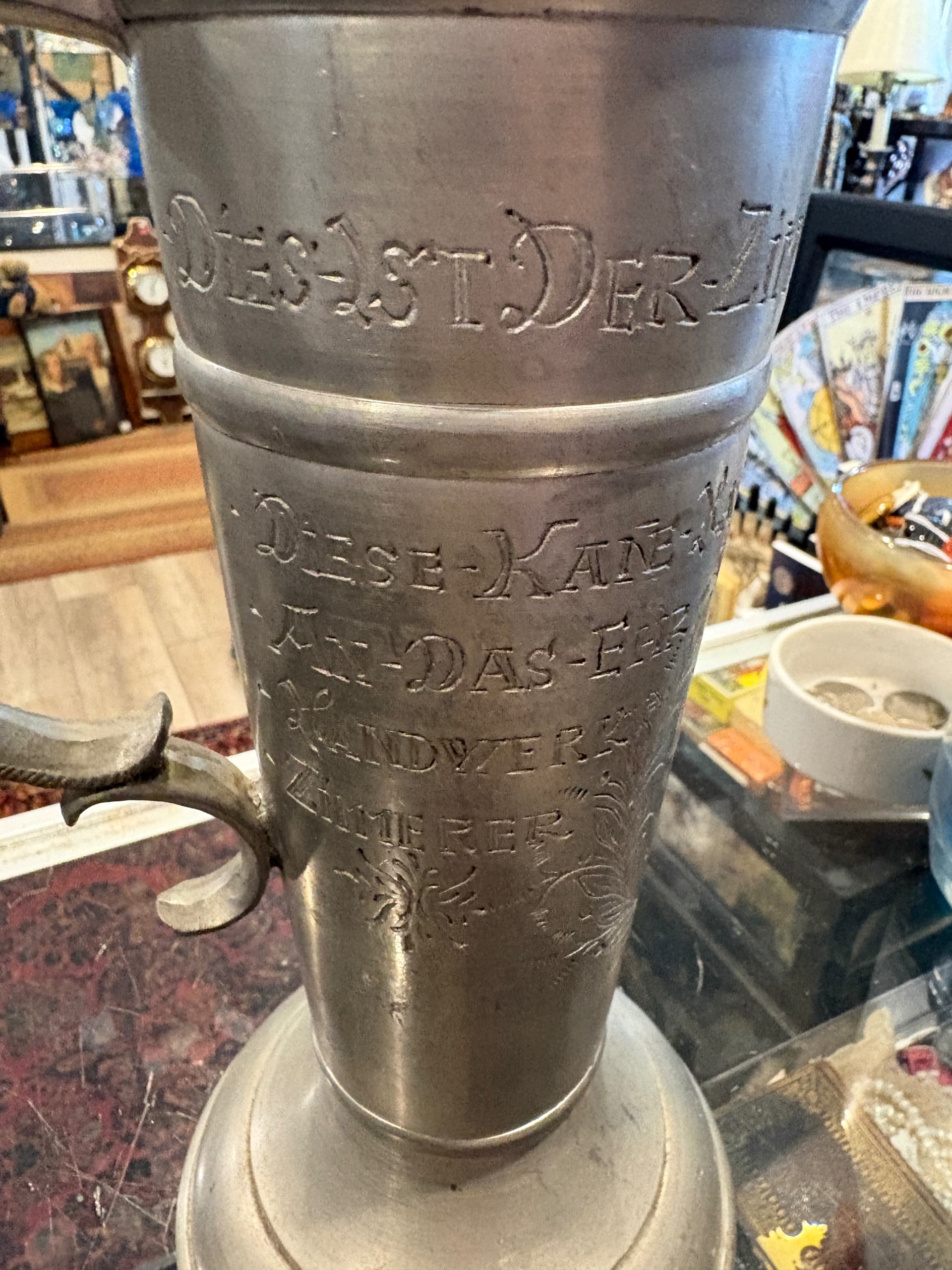 Antique German Pewter Guild Tankard Zunftkanne Carpenters Zimmerer Engraved Lid (1120) - Regular - Thumbnail 7
