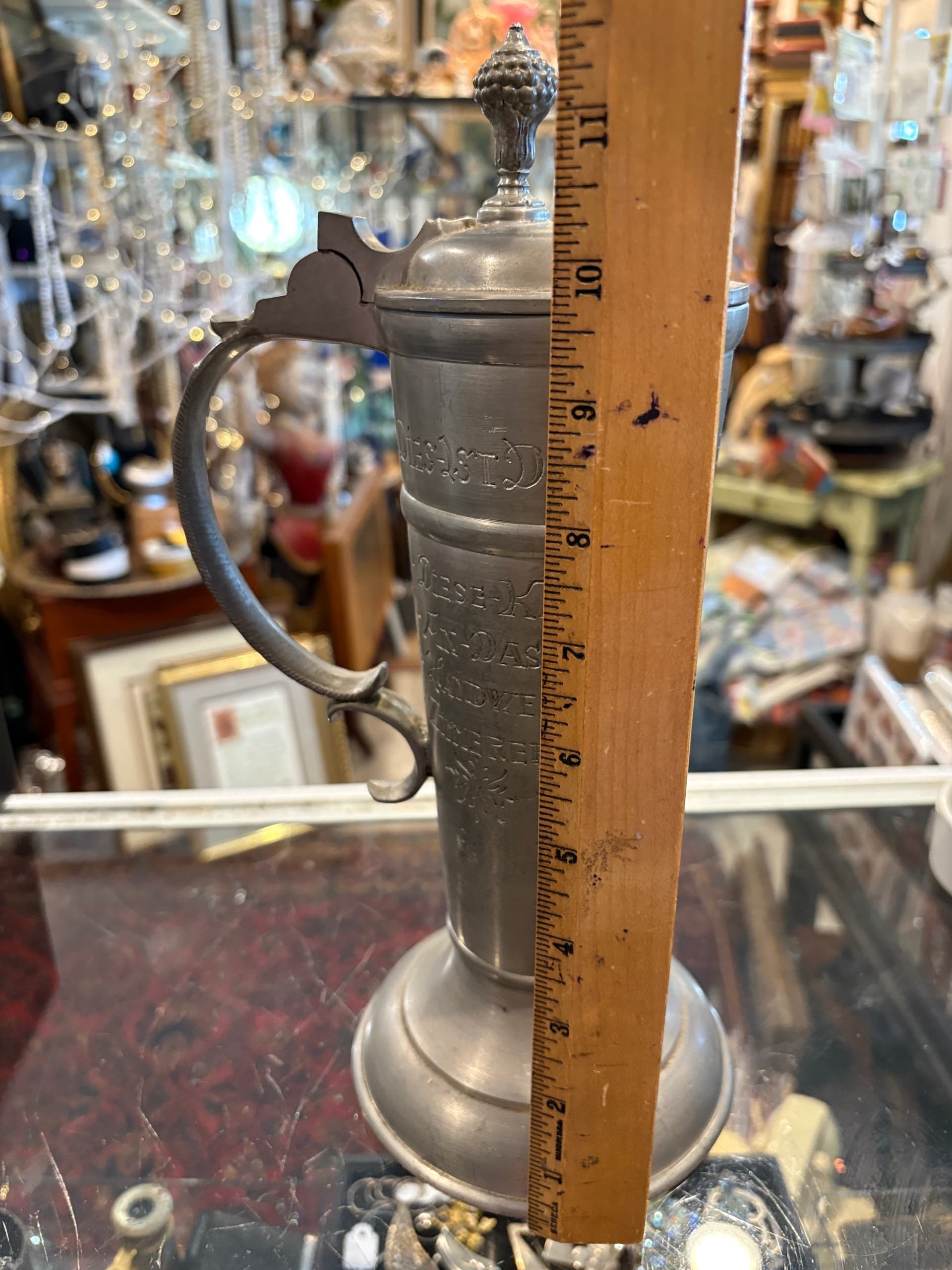 Antique German Pewter Guild Tankard Zunftkanne Carpenters Zimmerer Engraved Lid (1120) - Regular - Thumbnail 3