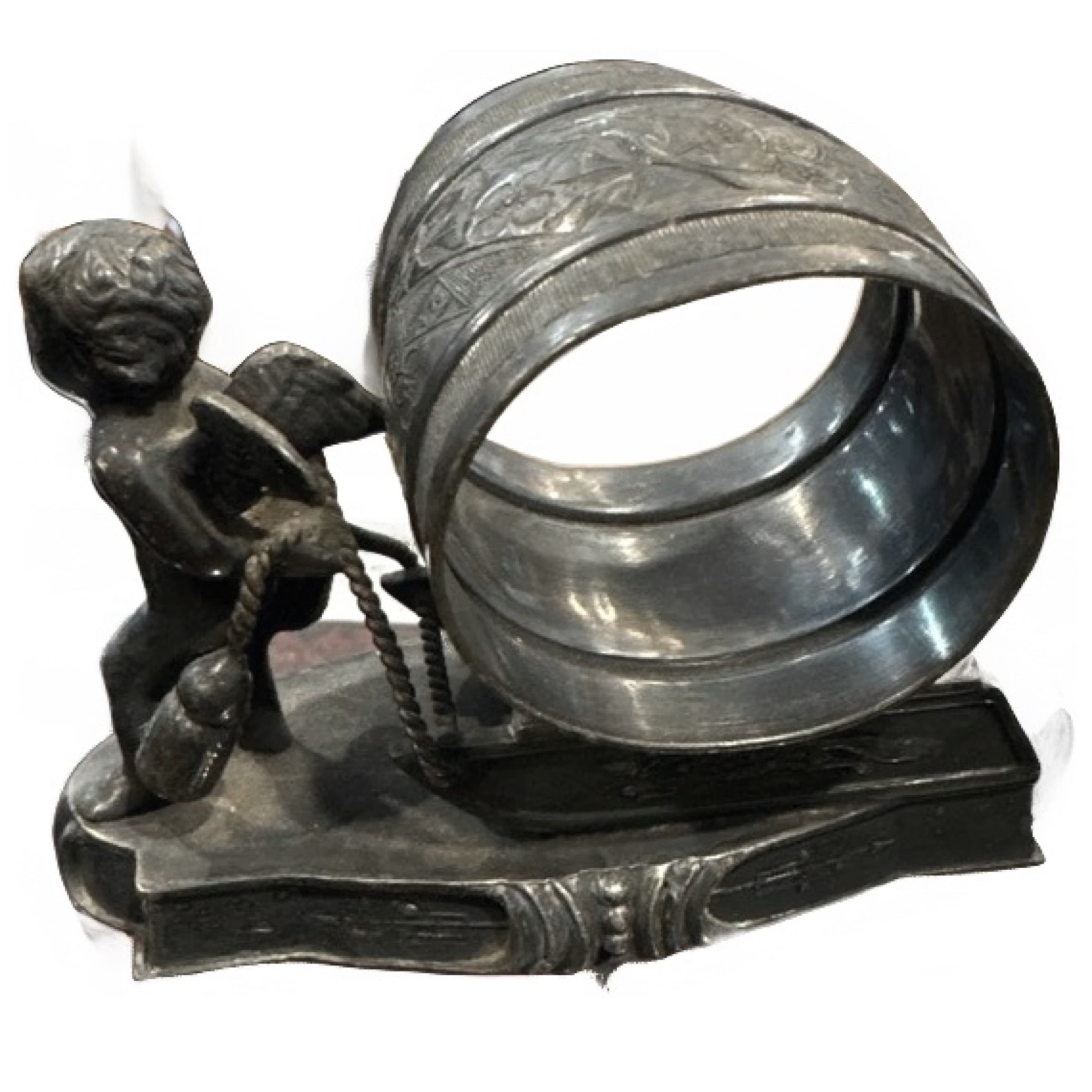 Antique Victorian Silverplate Cherub Figural Napkin Ring (1215) - Regular - Image 1
