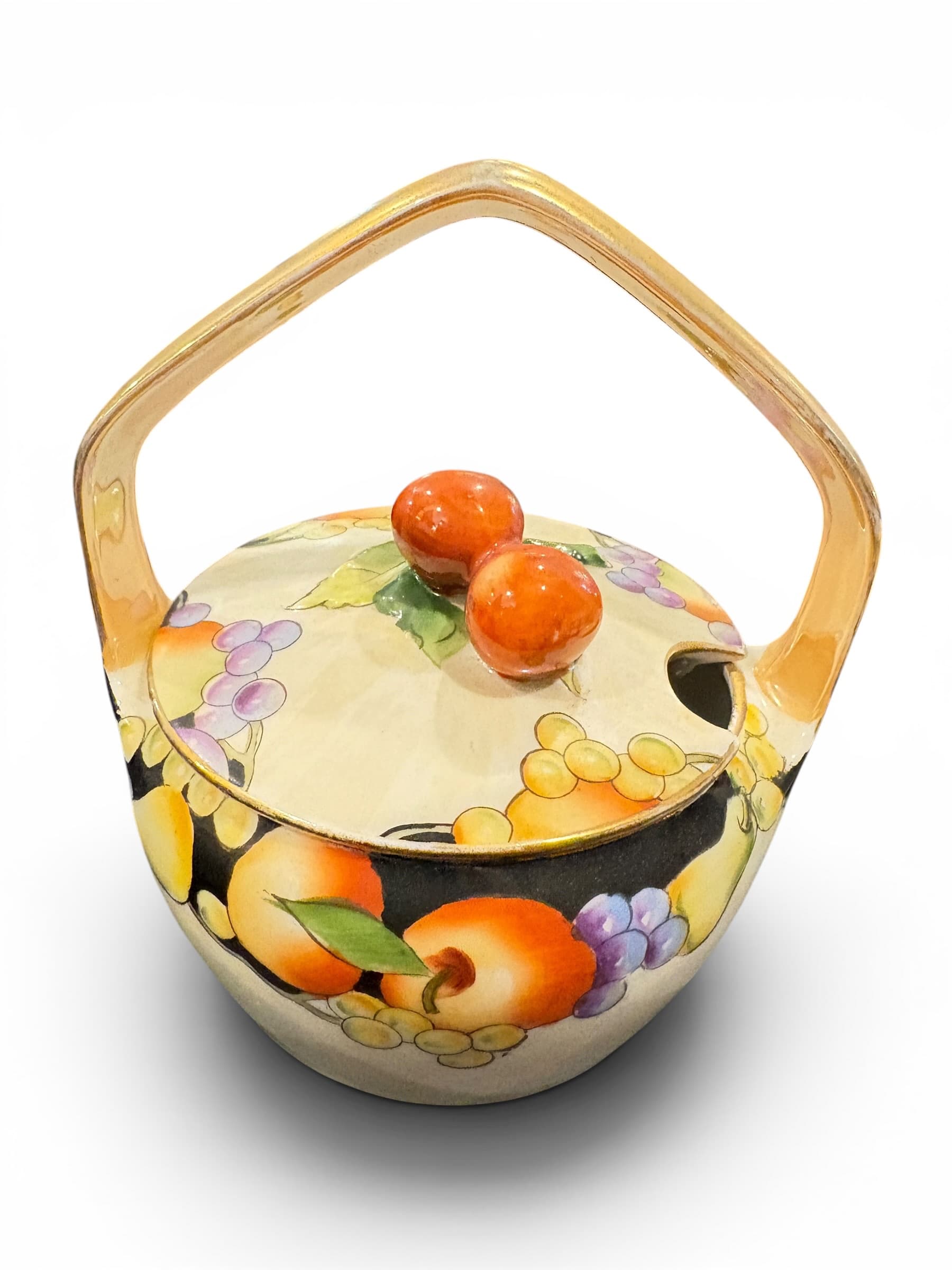 Noritake Fruit Basket jam Jar w. Lid Gold Handle, 1930s (1214) - Regular - Image 1
