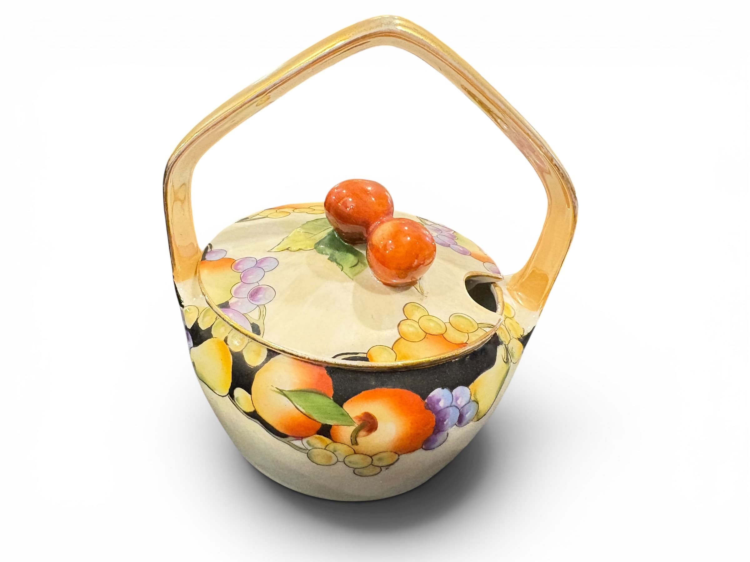 Noritake Fruit Basket jam Jar w. Lid Gold Handle, 1930s (1214) - Regular - Thumbnail 3