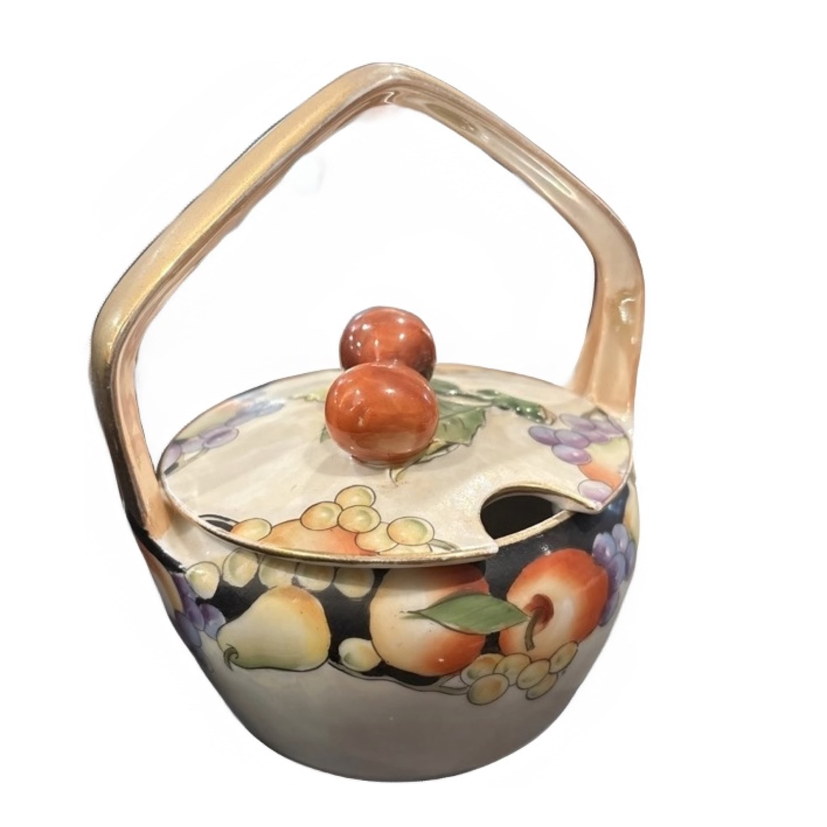 Noritake Fruit Basket jam Jar w. Lid Gold Handle, 1930s (1214) - Regular - Thumbnail 2