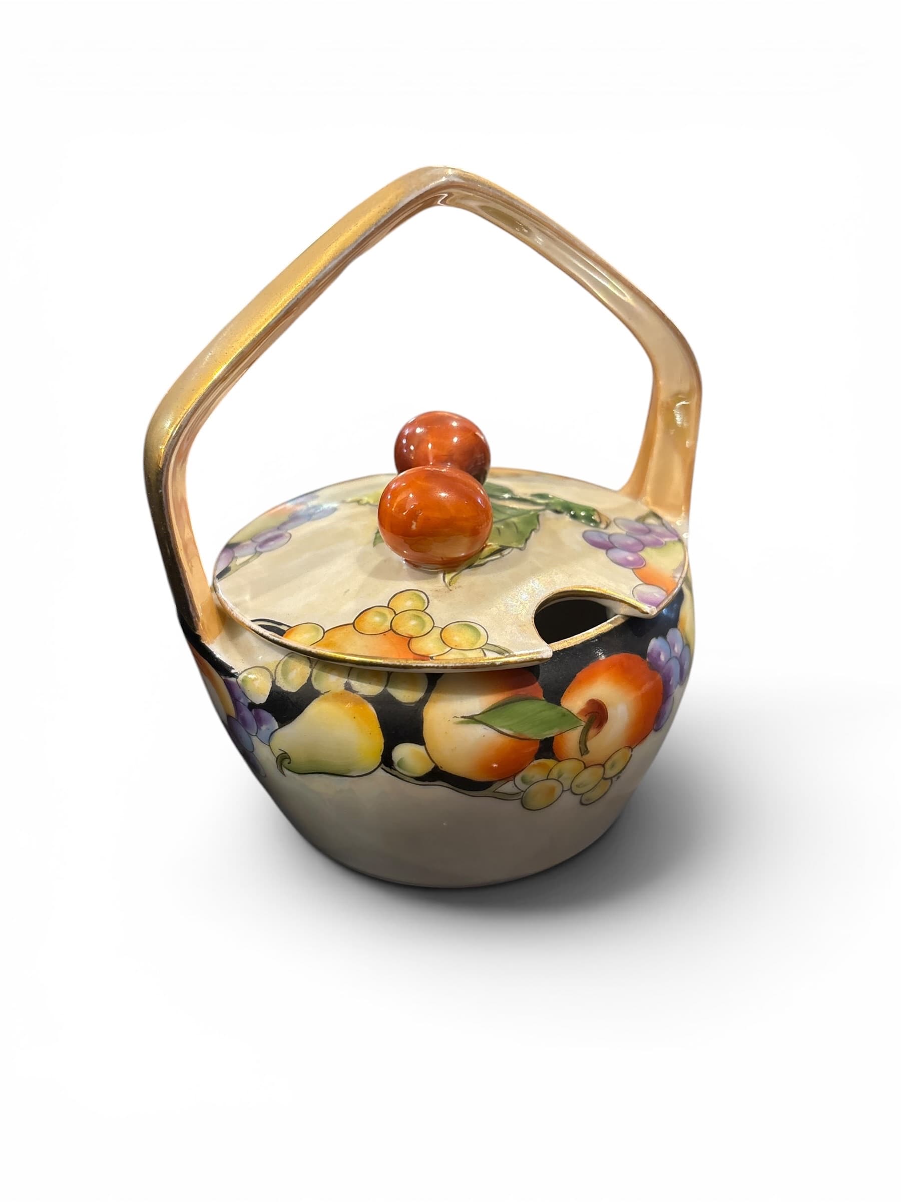 Noritake Fruit Basket jam Jar w. Lid Gold Handle, 1930s (1214) - Regular - Thumbnail 7