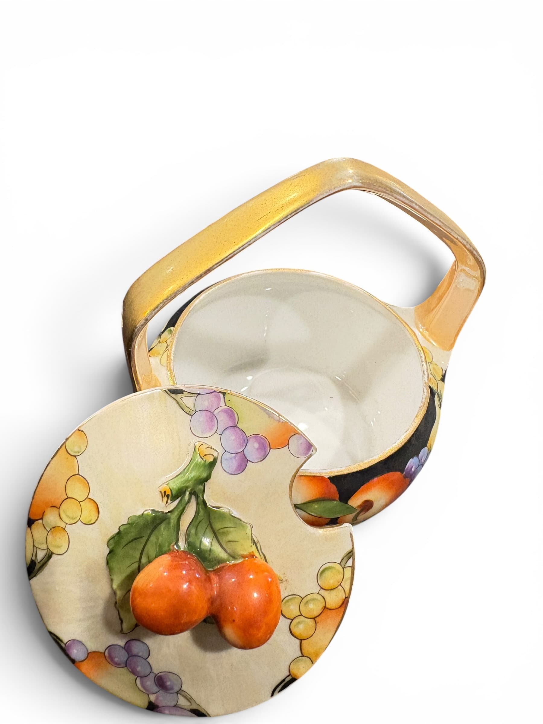 Noritake Fruit Basket jam Jar w. Lid Gold Handle, 1930s (1214) - Regular - Thumbnail 4