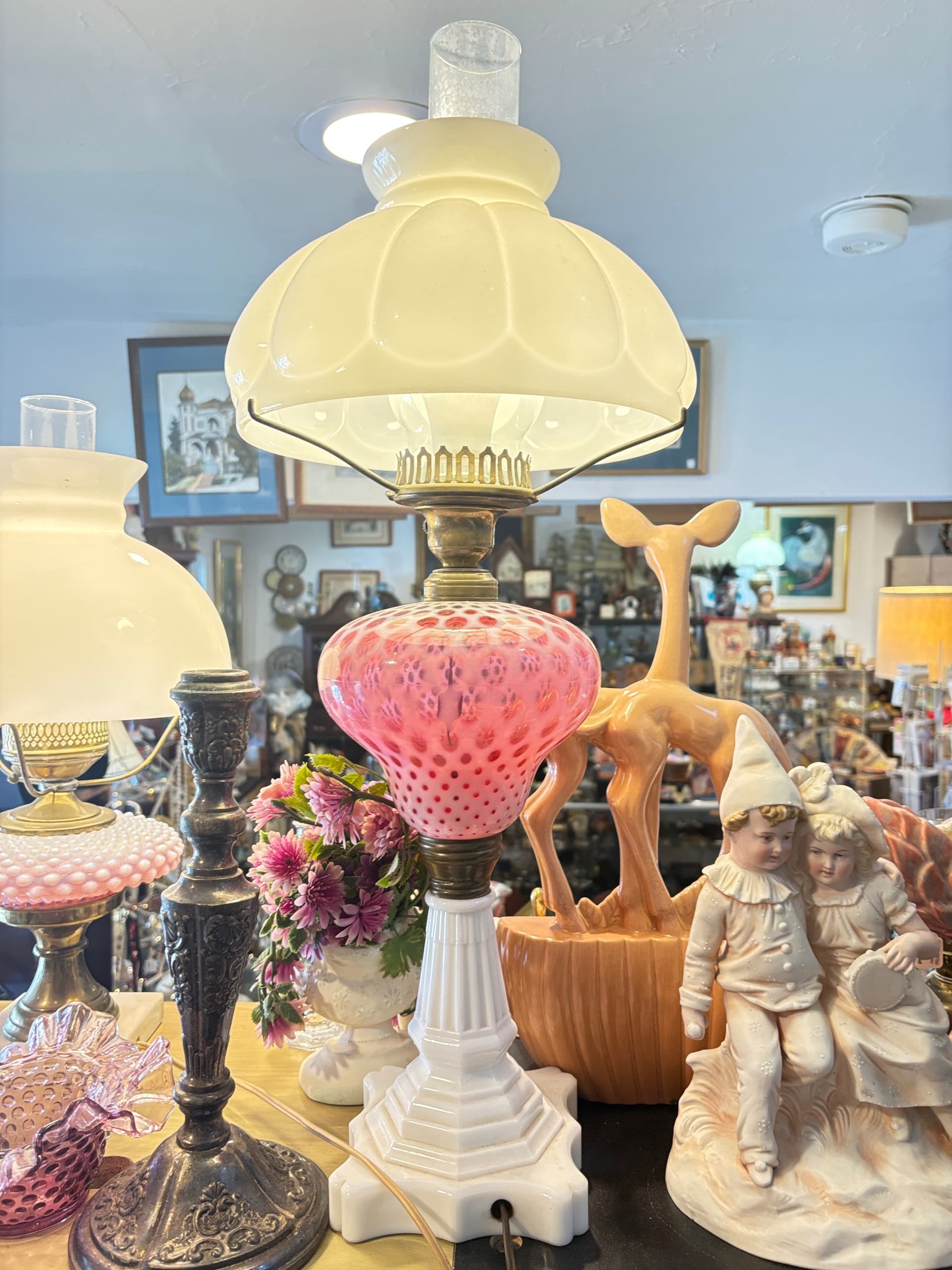 Fenton Cranberry Opalescent Coin Dot Table Lamp 941 - Regular - Thumbnail 2