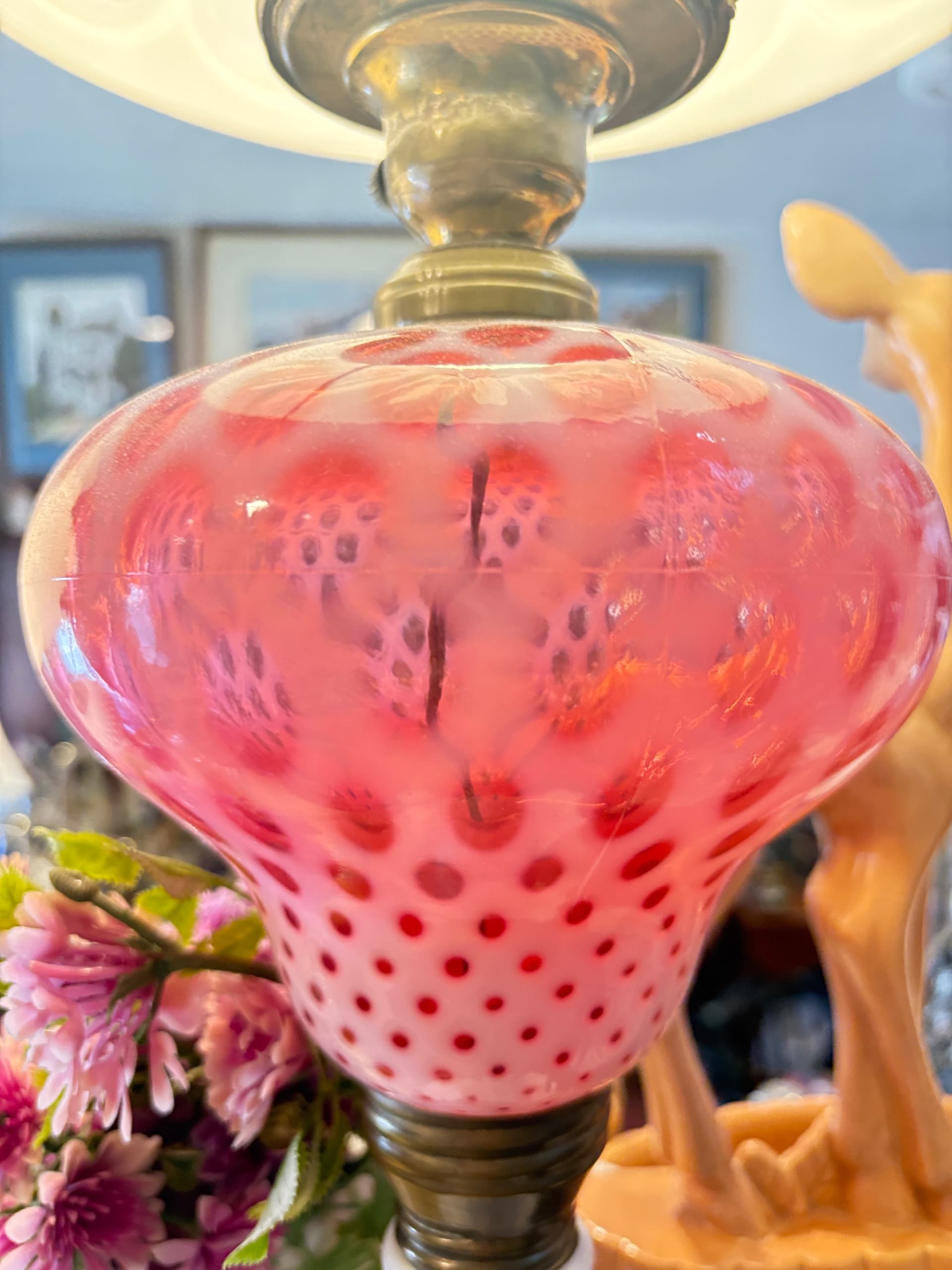 Fenton Cranberry Opalescent Coin Dot Table Lamp 941 - Regular - Thumbnail 3