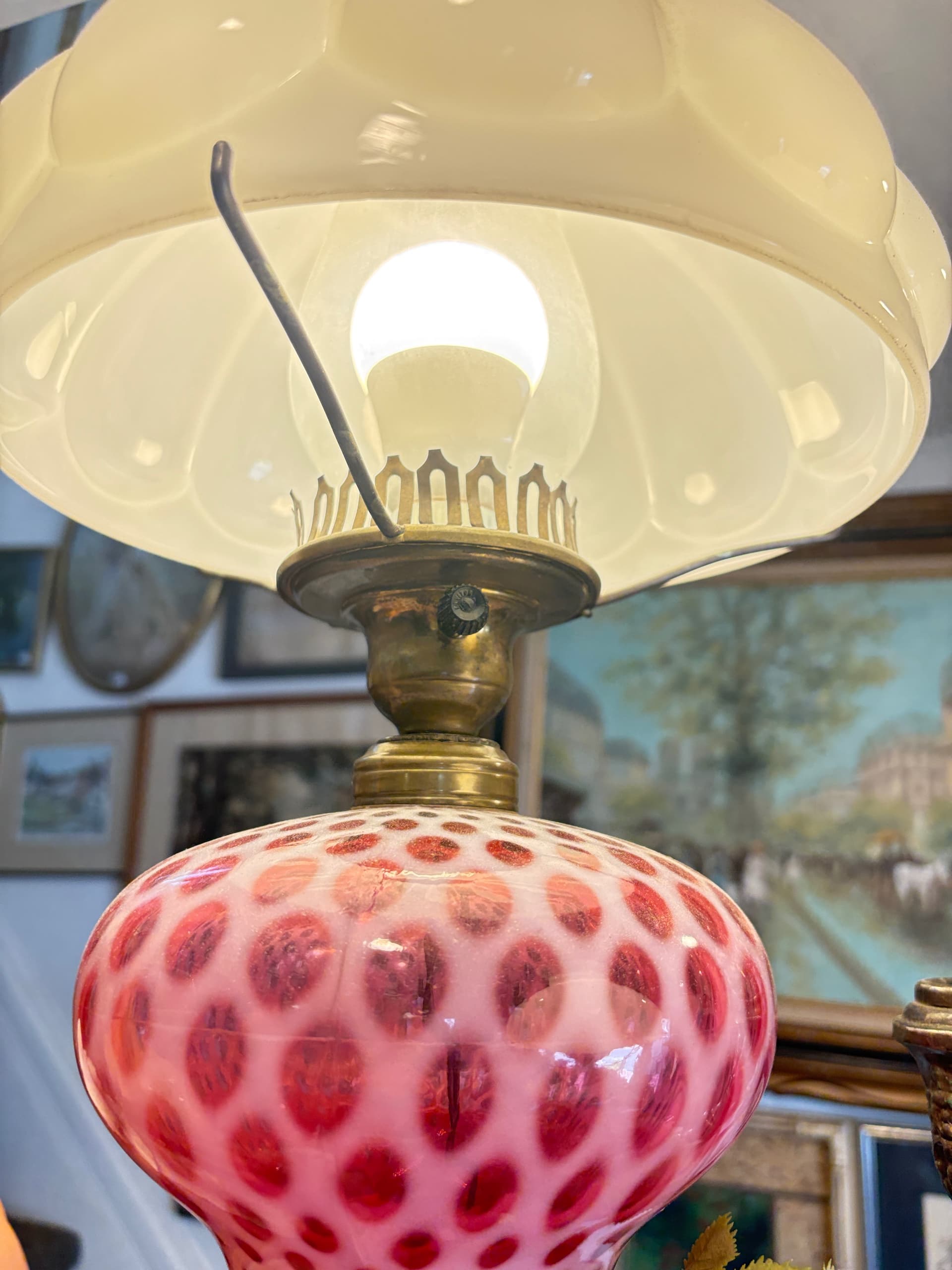 Fenton Cranberry Opalescent Coin Dot Table Lamp 941 - Regular - Thumbnail 6