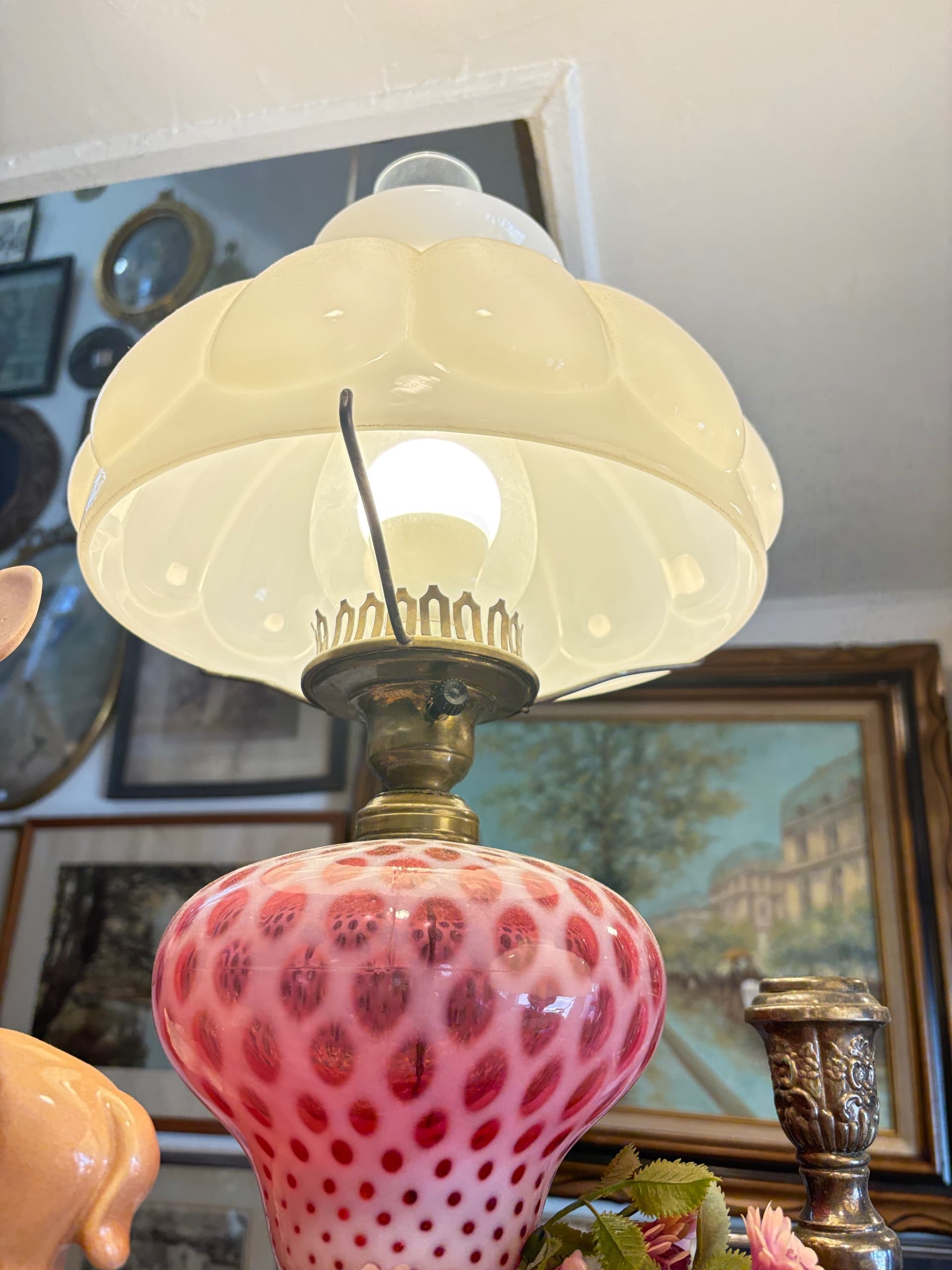 Fenton Cranberry Opalescent Coin Dot Table Lamp 941 - Regular - Thumbnail 5