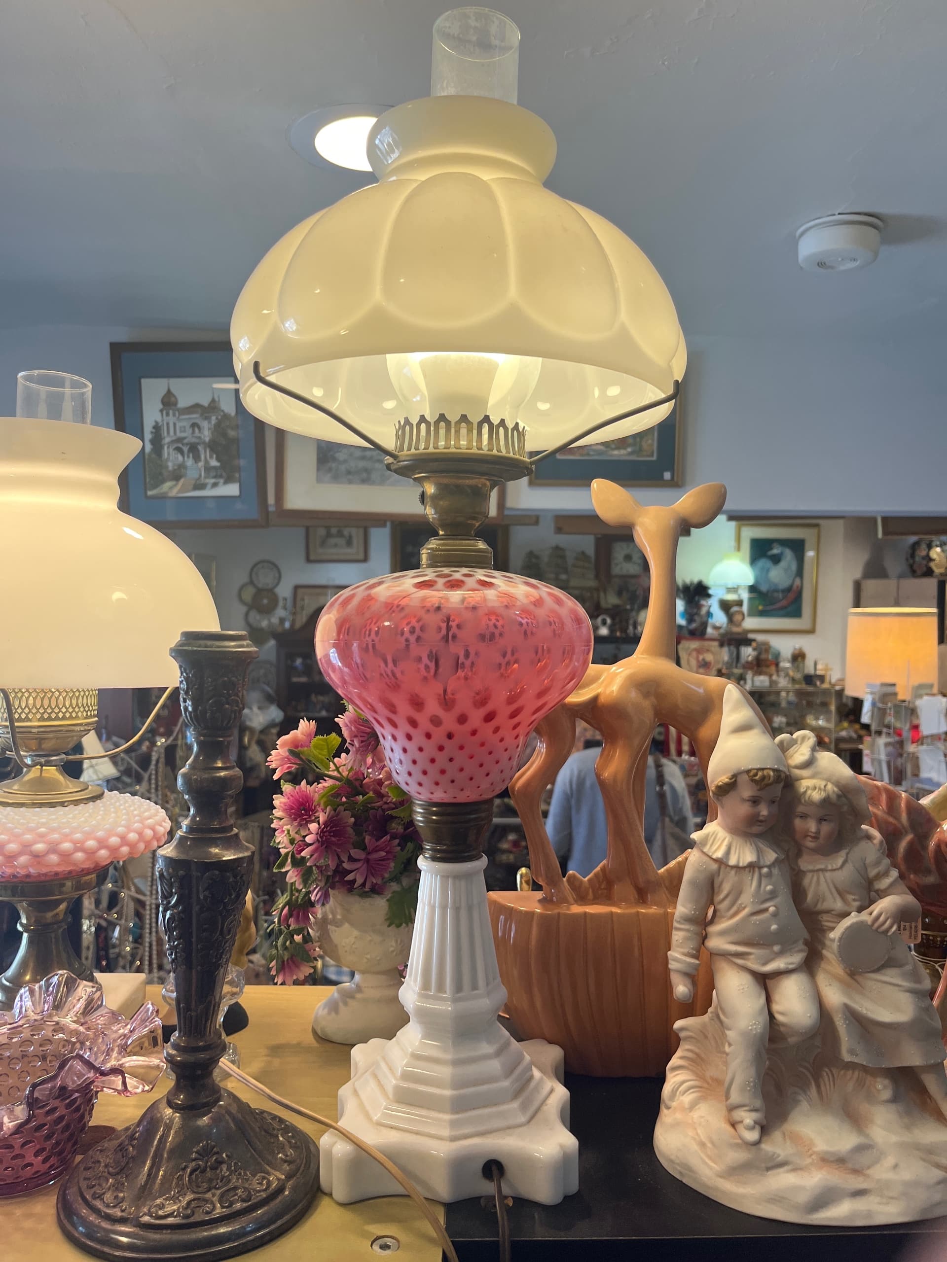 Fenton Cranberry Opalescent Coin Dot Table Lamp 941 - Regular - Thumbnail 7