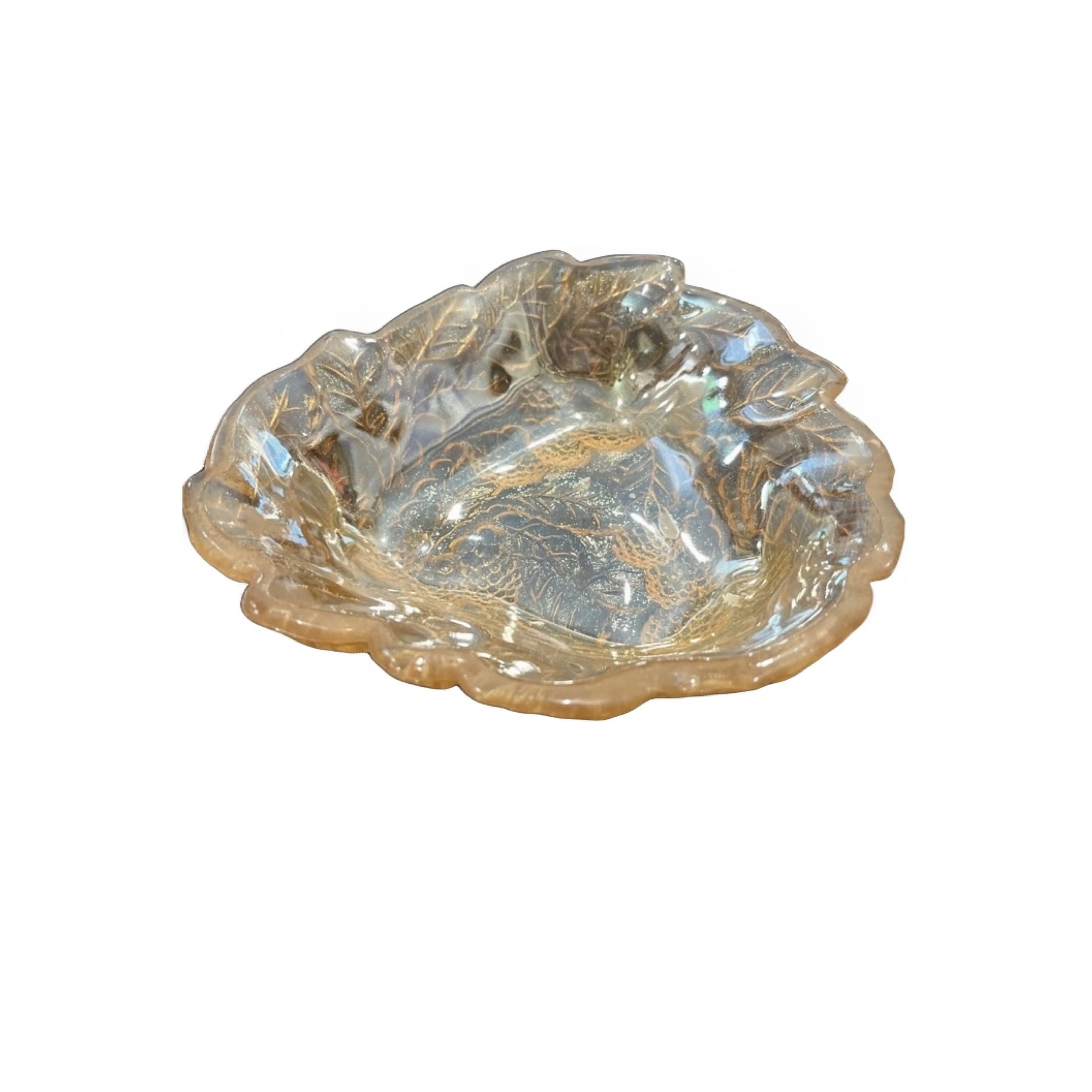 Vintage Marigold Carnival Glass Bowl / Bramble Berry Leaf Pattern - Regular