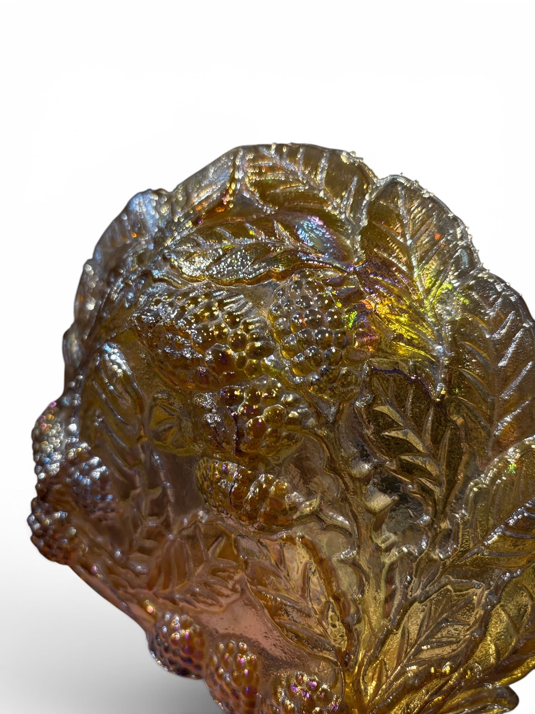 Vintage Marigold Carnival Glass Bowl / Bramble Berry Leaf Pattern - Regular - Thumbnail 5