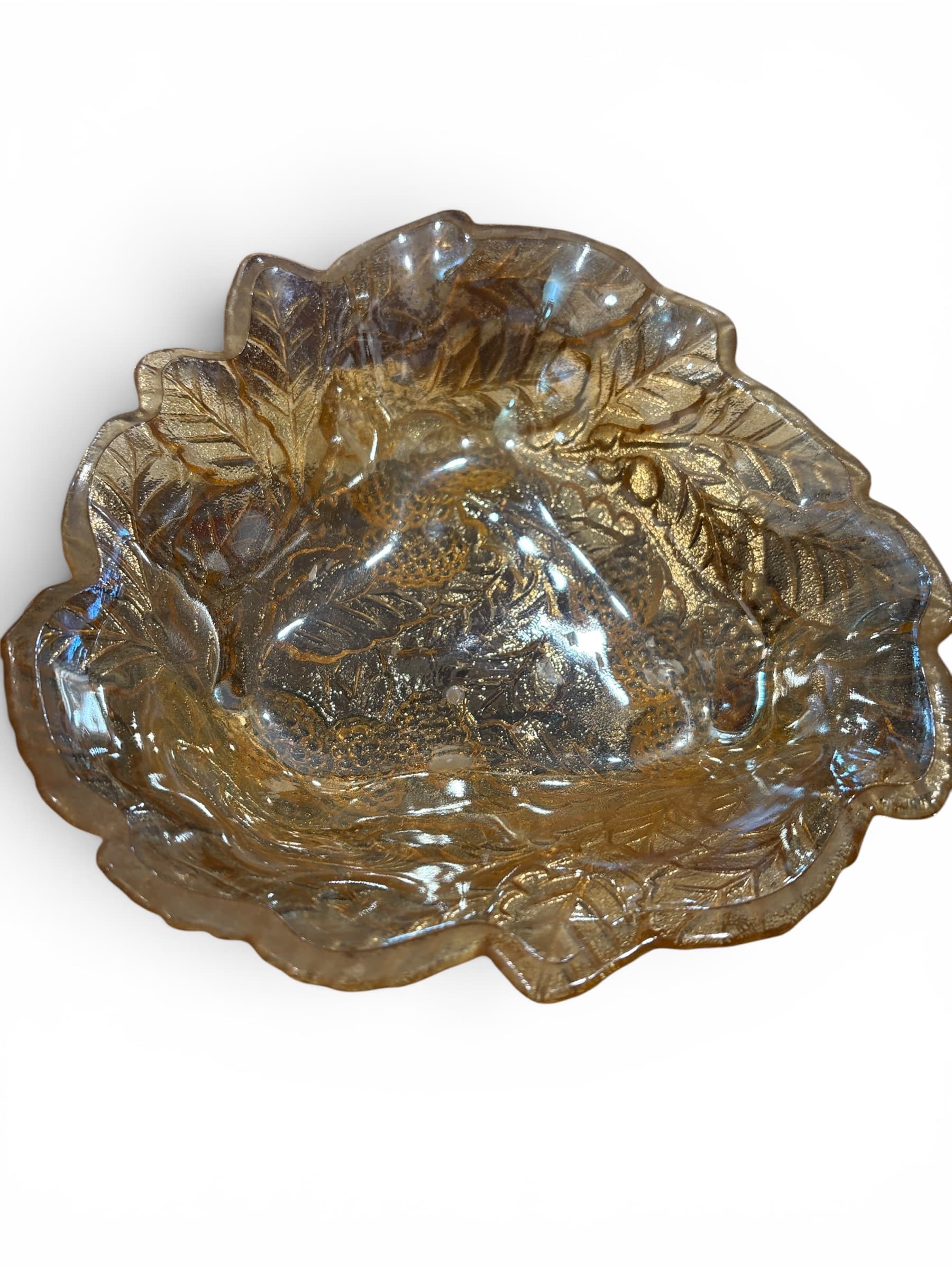 Vintage Marigold Carnival Glass Bowl / Bramble Berry Leaf Pattern - Regular - Thumbnail 2