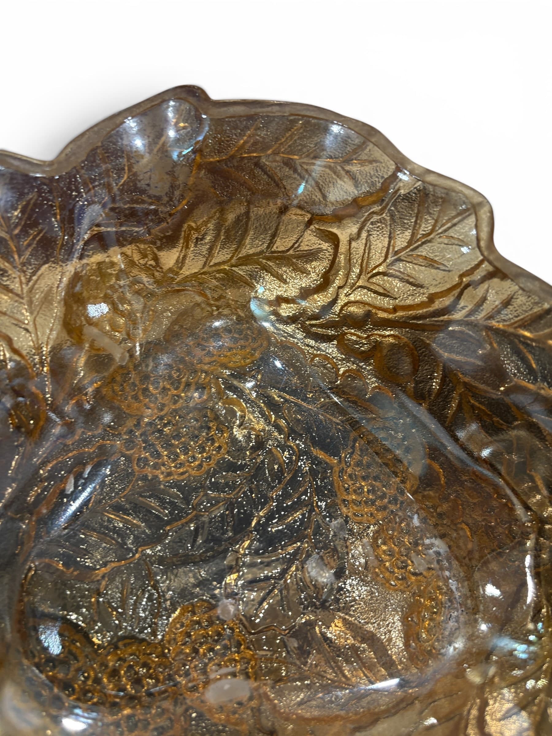 Vintage Marigold Carnival Glass Bowl / Bramble Berry Leaf Pattern - Regular - Thumbnail 3