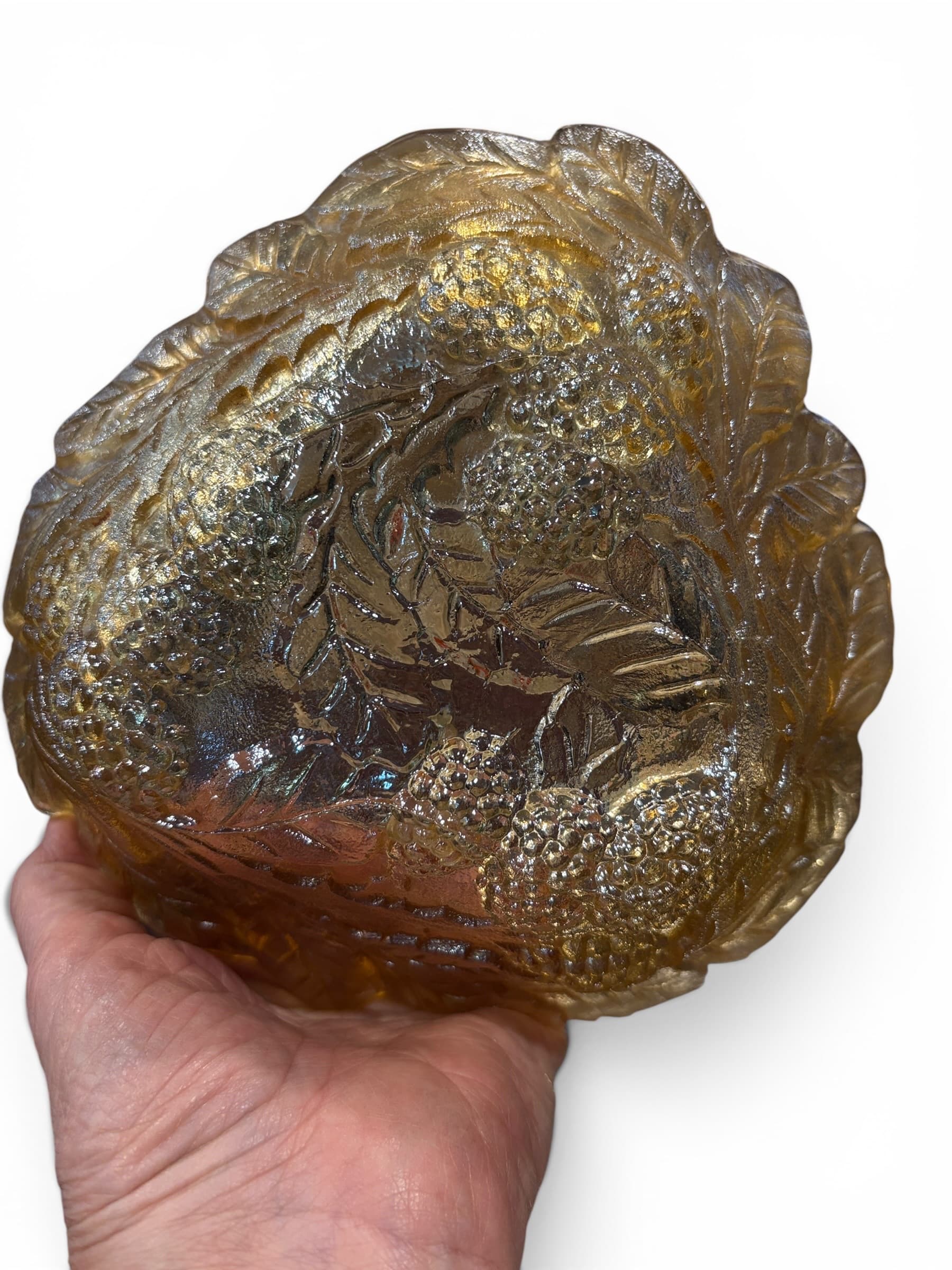 Vintage Marigold Carnival Glass Bowl / Bramble Berry Leaf Pattern - Regular - Thumbnail 7