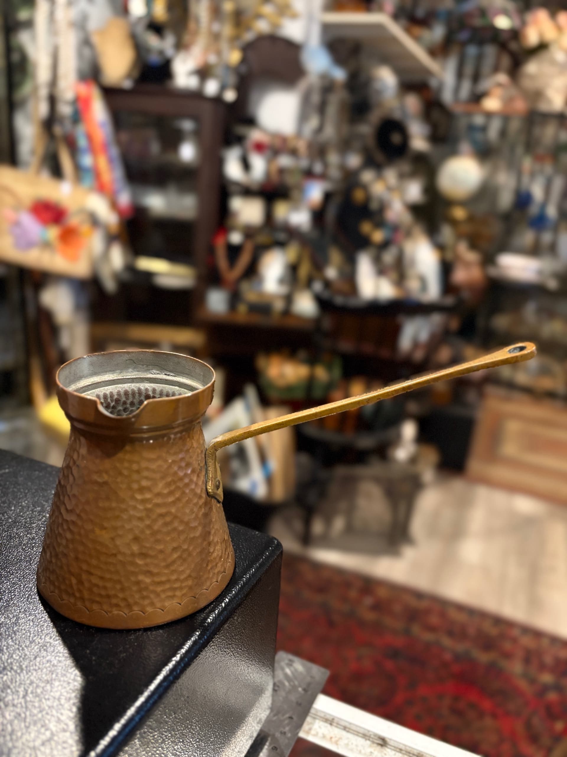 Turkish Hammered Copper Cezve Coffee Pot with Brass Handle - Regular