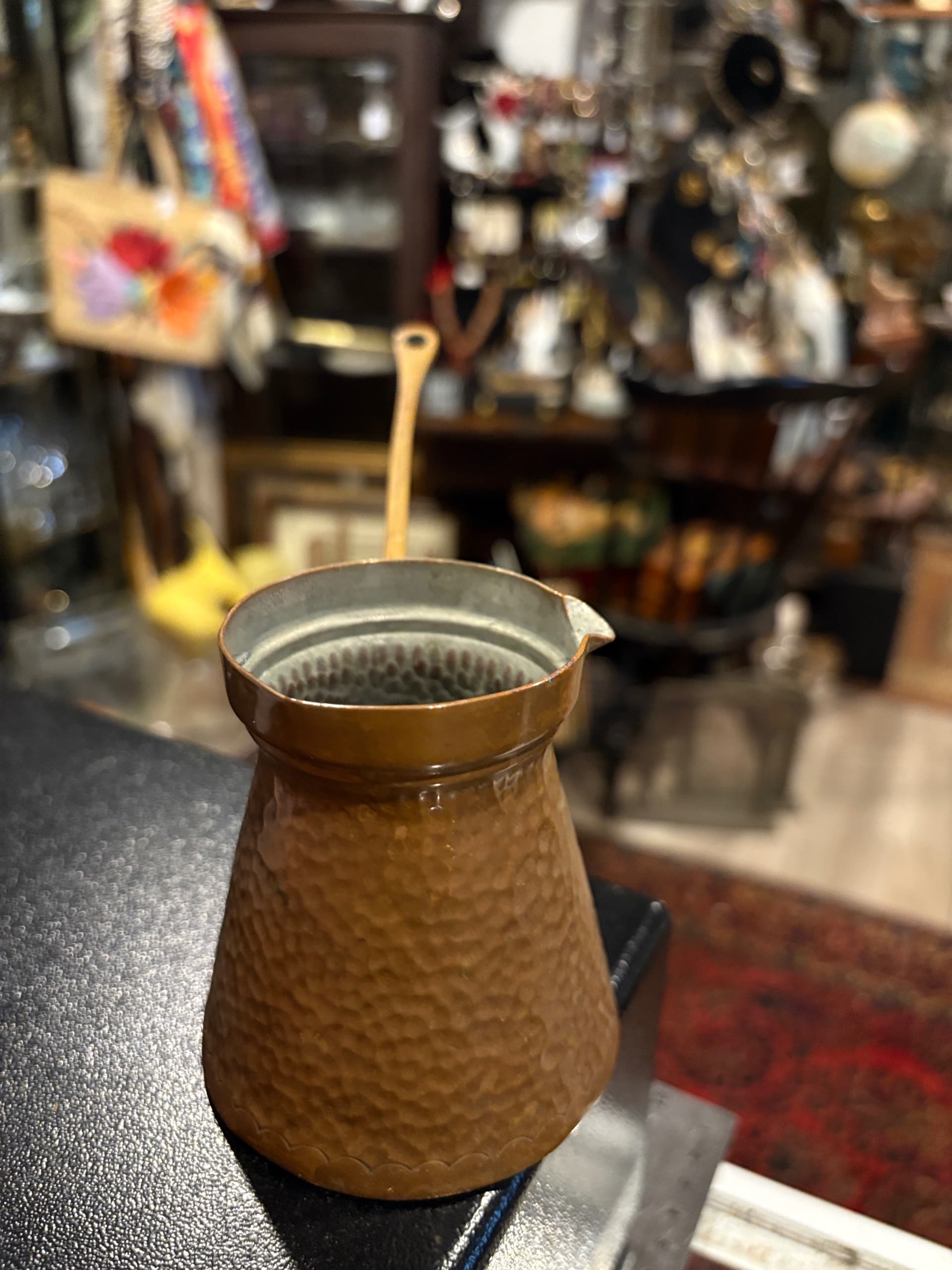 Turkish Hammered Copper Cezve Coffee Pot with Brass Handle - Regular - Thumbnail 2