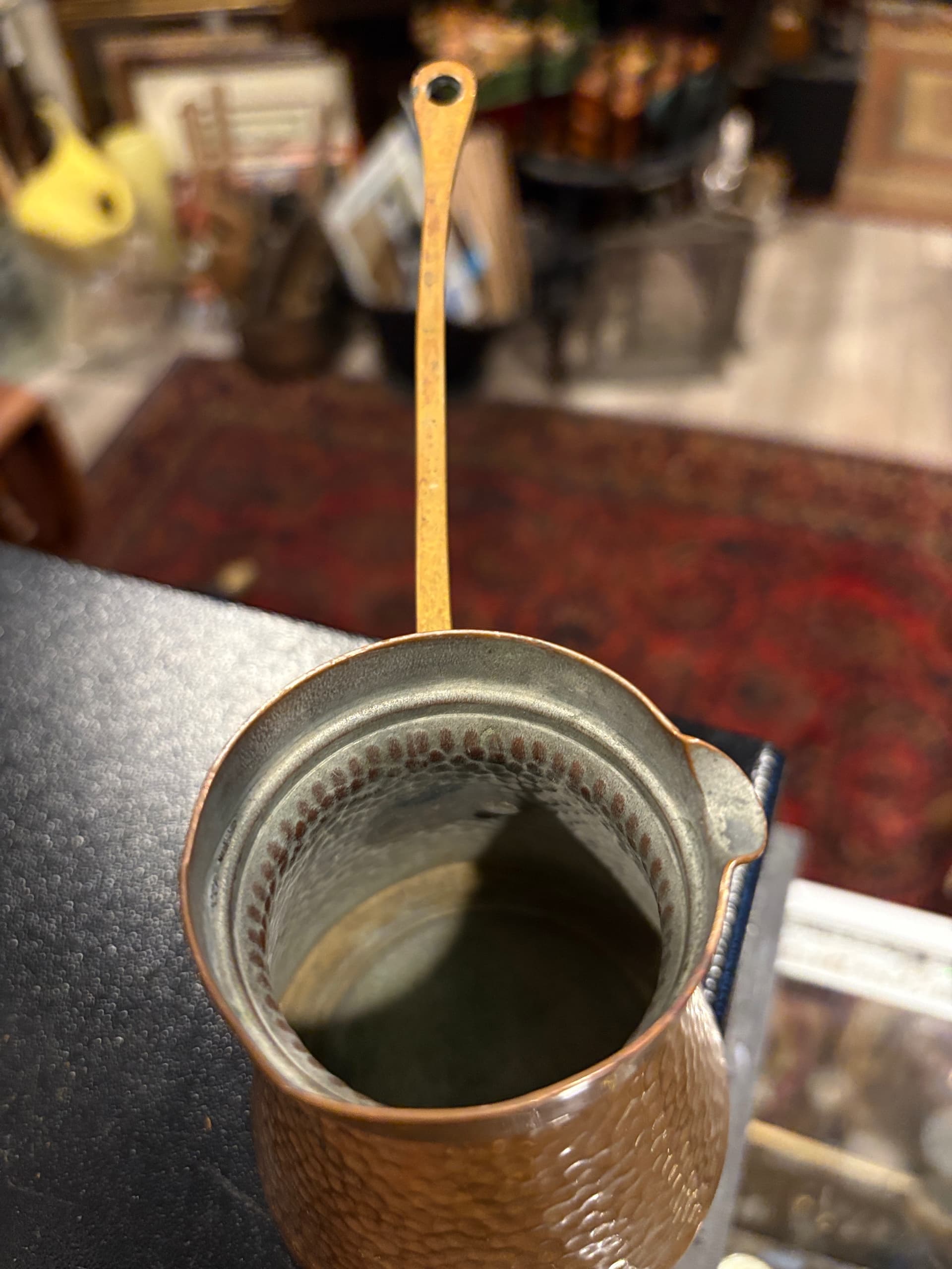 Turkish Hammered Copper Cezve Coffee Pot with Brass Handle - Regular - Thumbnail 4