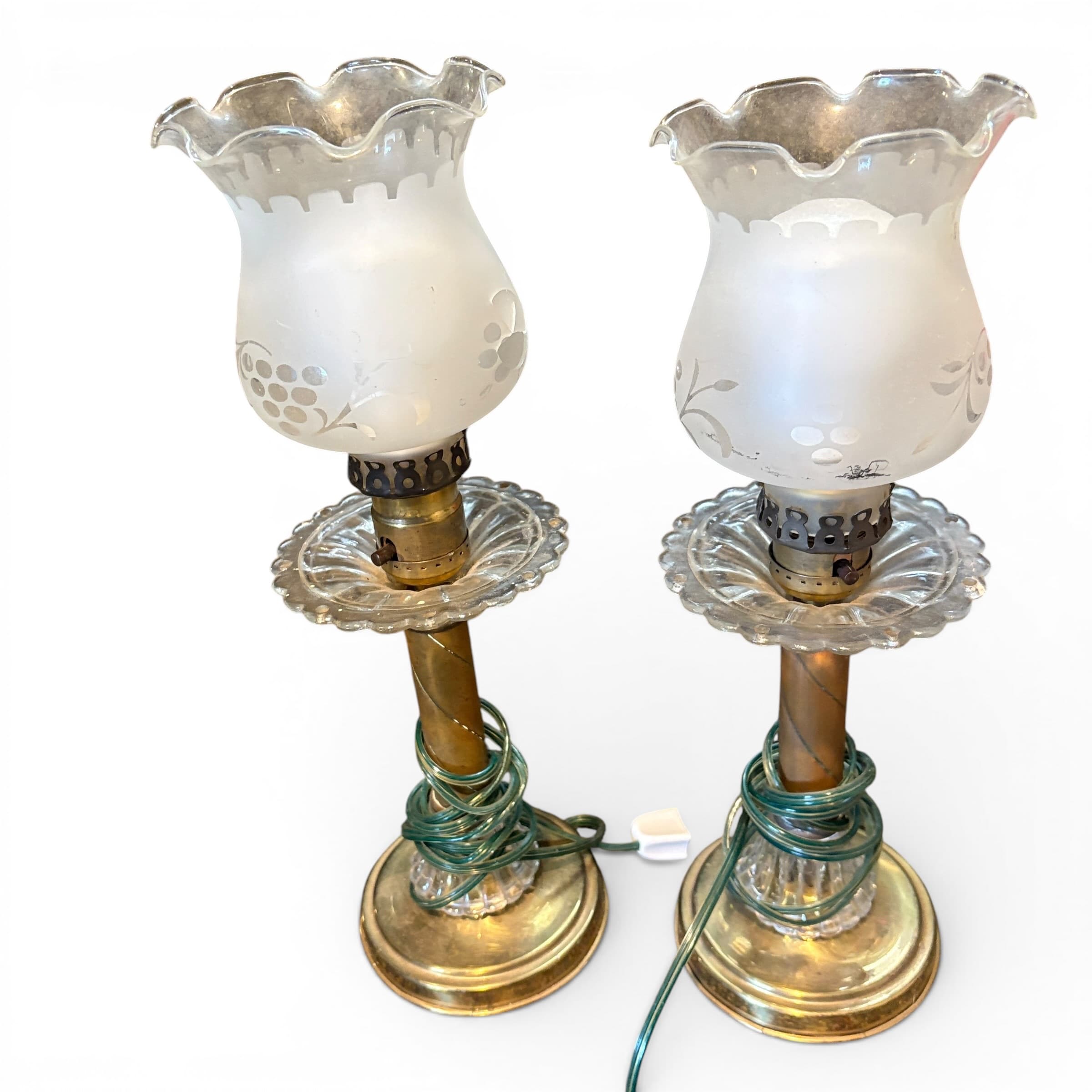 Pair Victorian Converted Oil Lamp Table Lamps - Regular