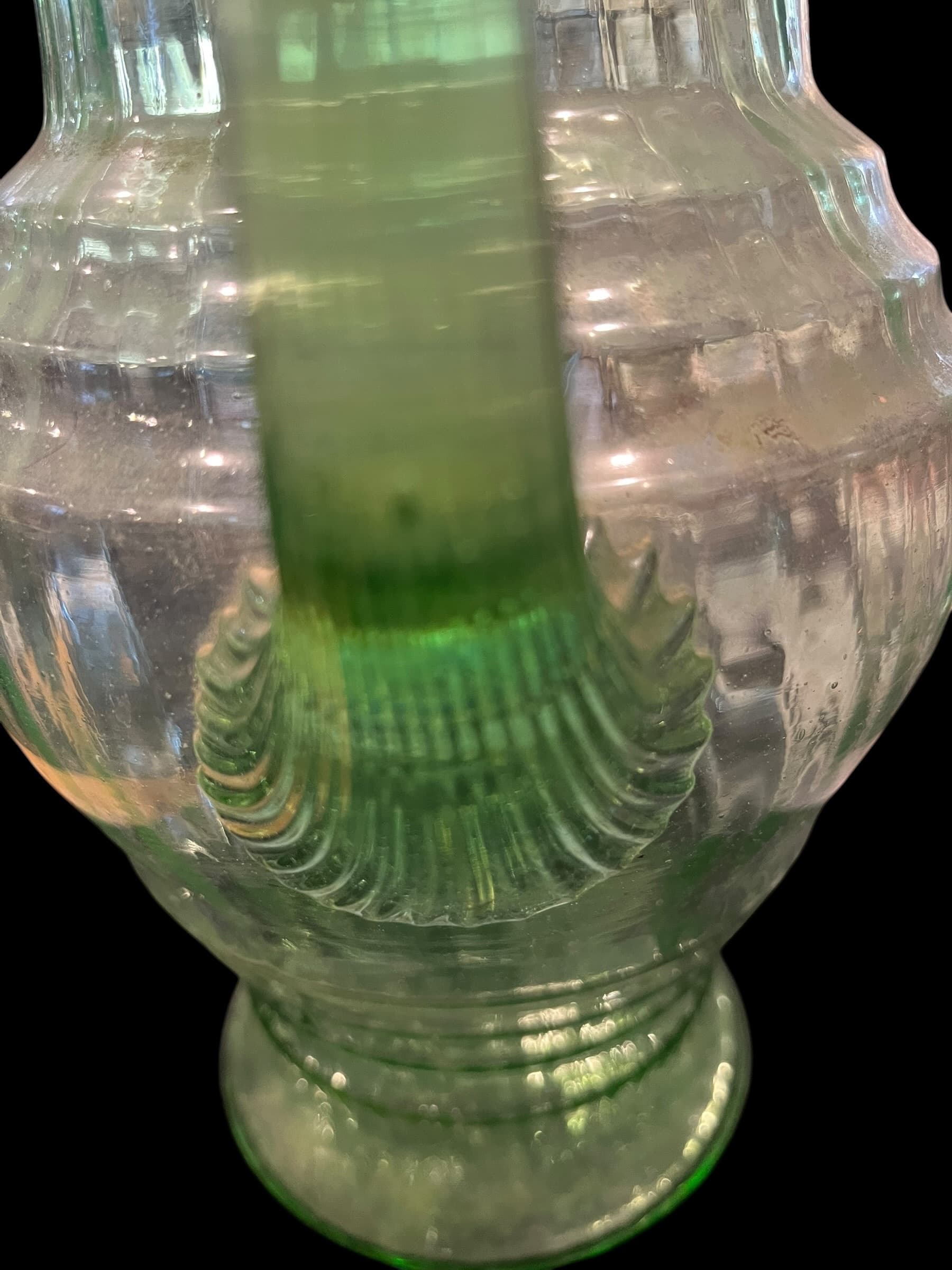 Depression Era Uranium Vaseline Glass Pitcher, Ribbed Beehive Form, c. 1930s - Regular - Thumbnail 6