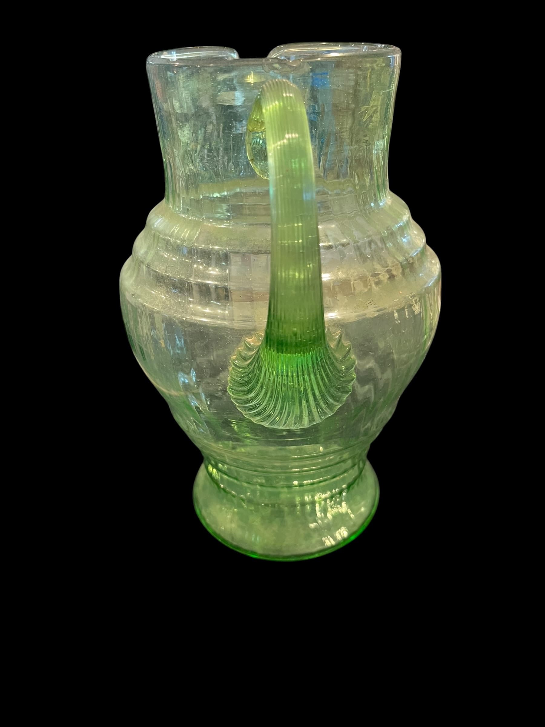 Depression Era Uranium Vaseline Glass Pitcher, Ribbed Beehive Form, c. 1930s - Regular - Thumbnail 7