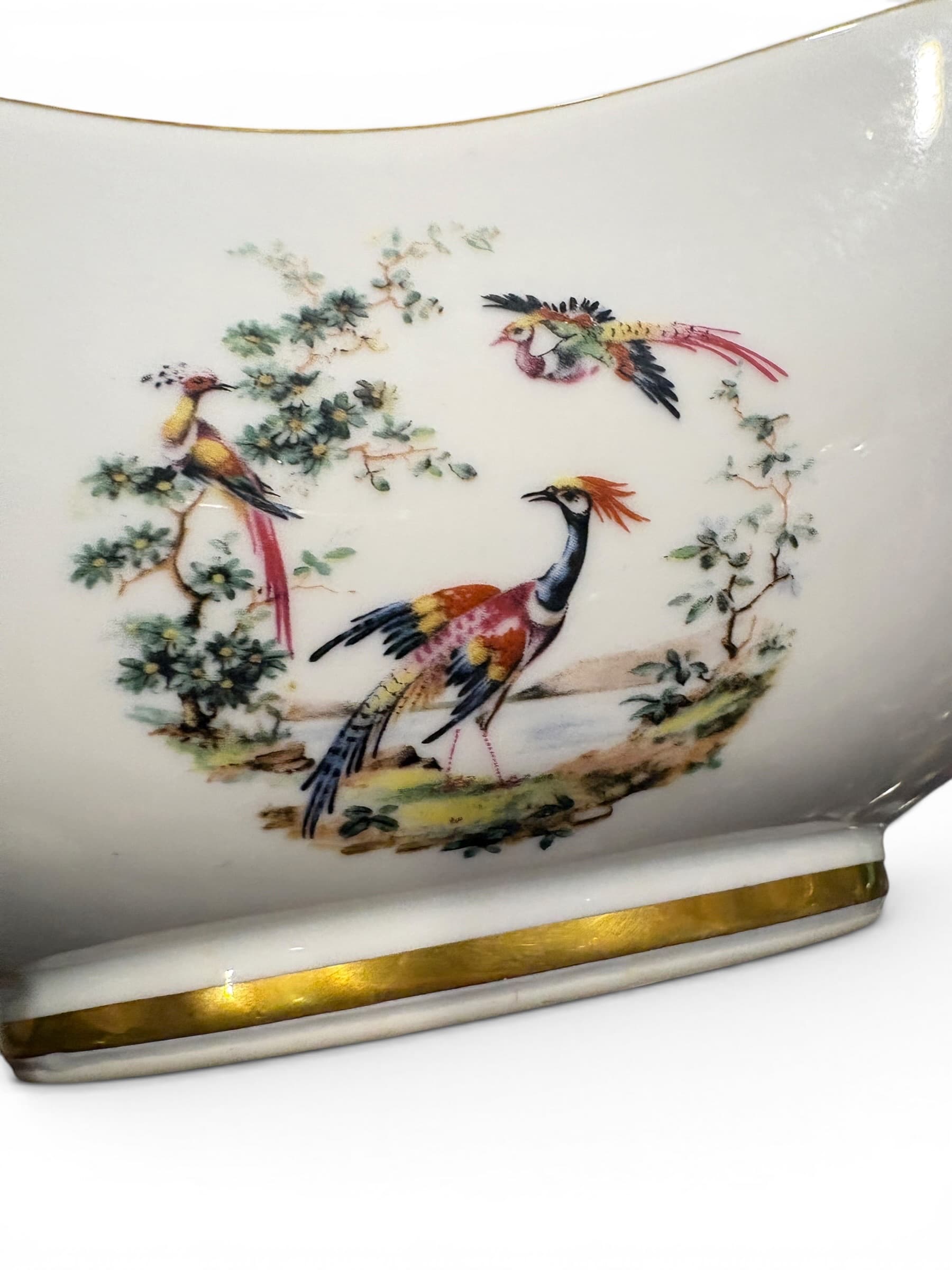 Limoges France Porcelain Square Bowl – Hand-Painted Pheasant & Exotic Bird Motif, Gold Rim-1269 - Regular - Thumbnail 4