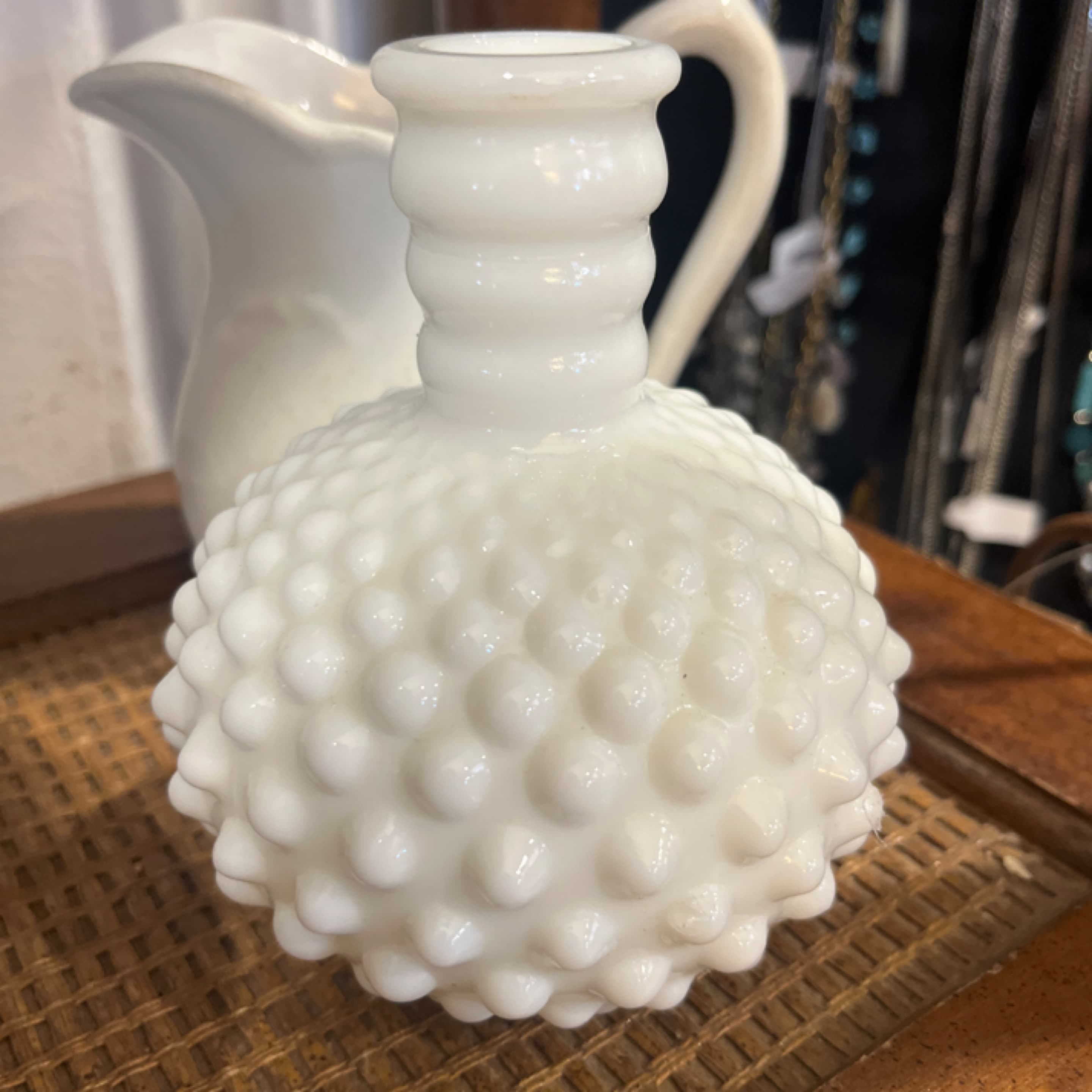 vintage Fenton white milk glass hobnail small pitcher - Regular