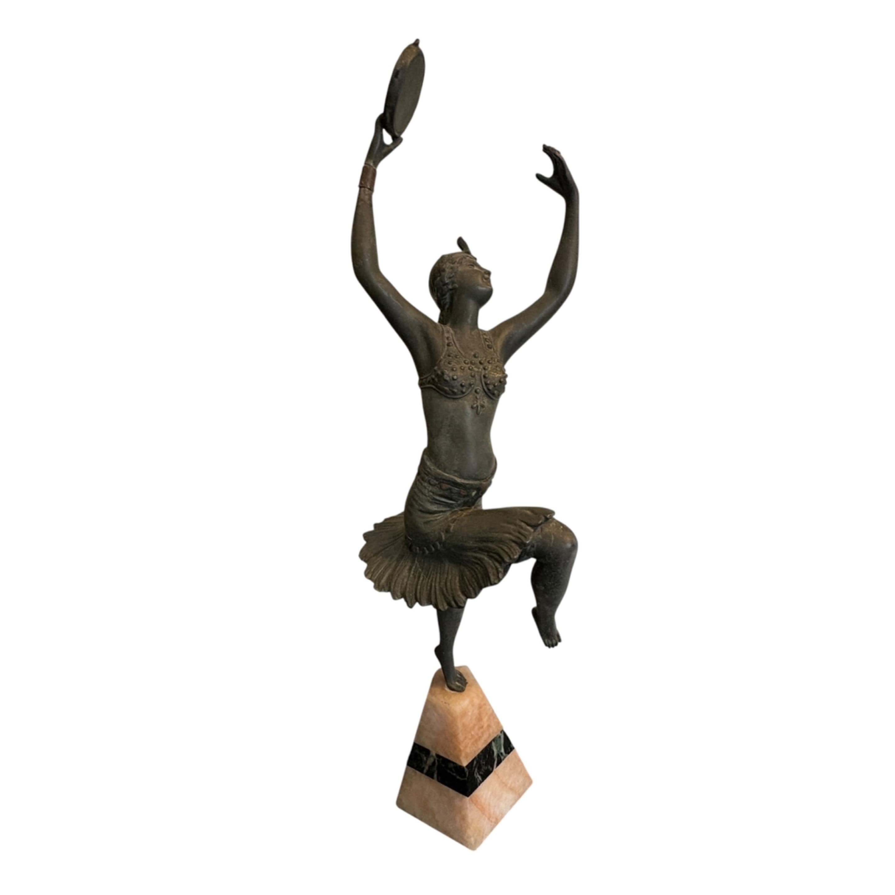 French Art Deco Spelter Tambourine Dancer Figurine circa 1920-1269 - Regular