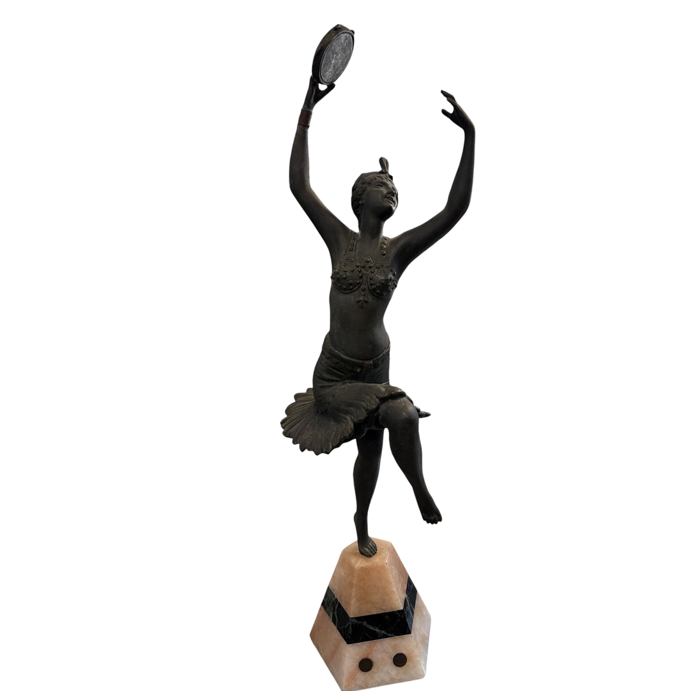 French Art Deco Spelter Tambourine Dancer Figurine circa 1920-1269 - Regular - Thumbnail 5