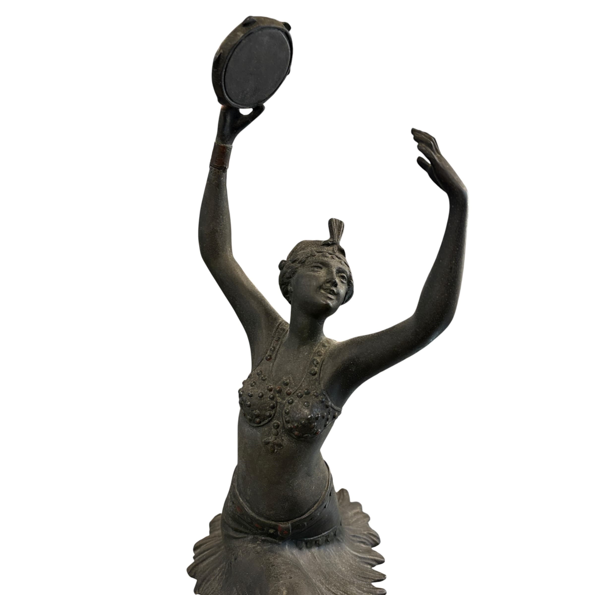 French Art Deco Spelter Tambourine Dancer Figurine circa 1920-1269 - Regular - Thumbnail 4