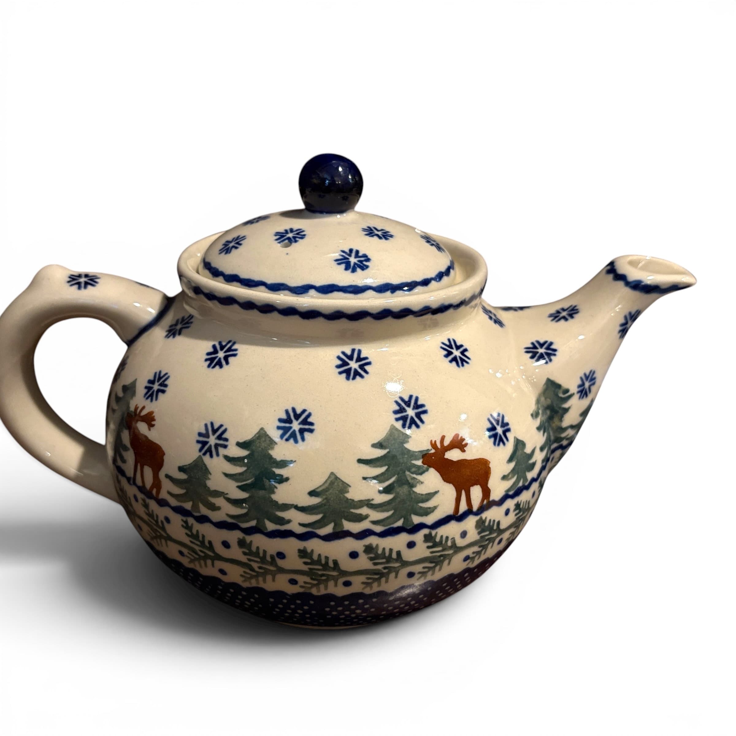 Ceramika Artystyczna Polish Pottery Teapot | Winter Moose Forest - Regular - Thumbnail 2