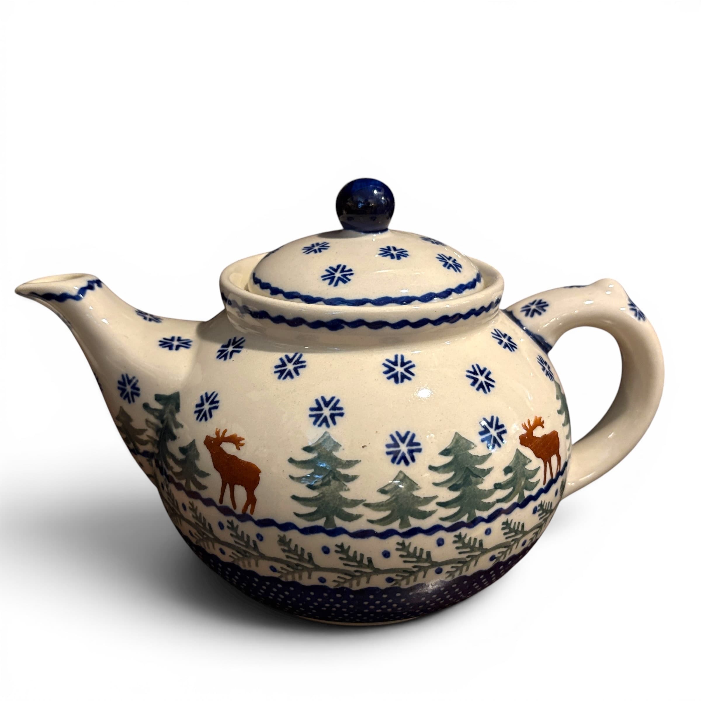 Ceramika Artystyczna Polish Pottery Teapot | Winter Moose Forest - Regular