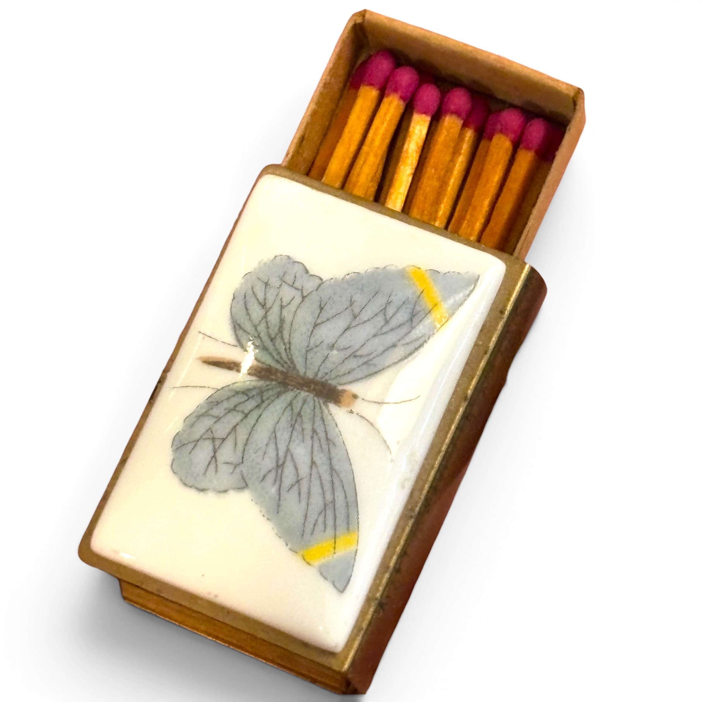 Vintage Brass & Enamel Butterfly Matchbox Holder - Regular