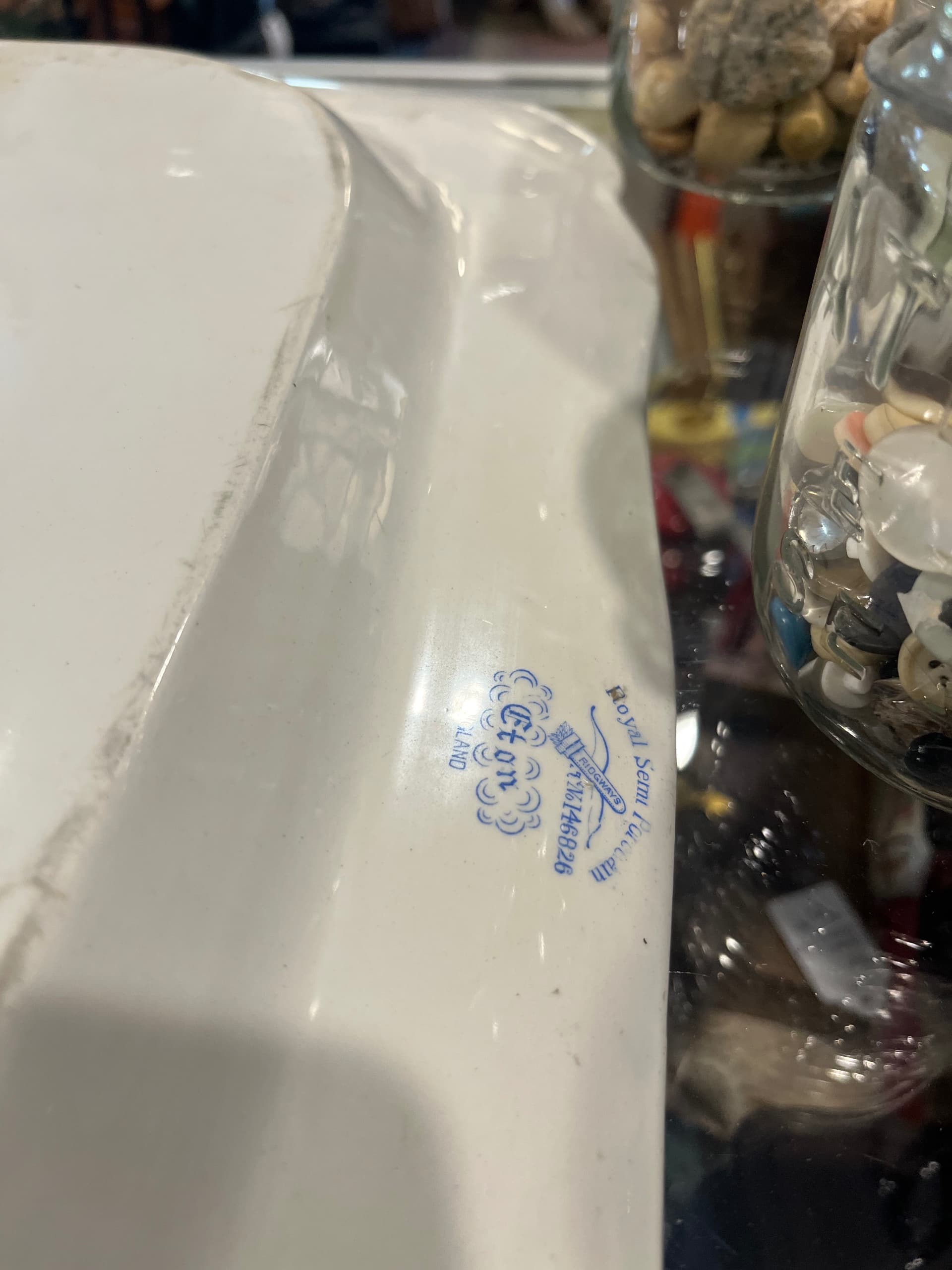 Ridgways “Eton” Blue & White 18” Transferware Platter | Royal Semi Porcelain England | c.1890 (1279) - Regular - Thumbnail 7