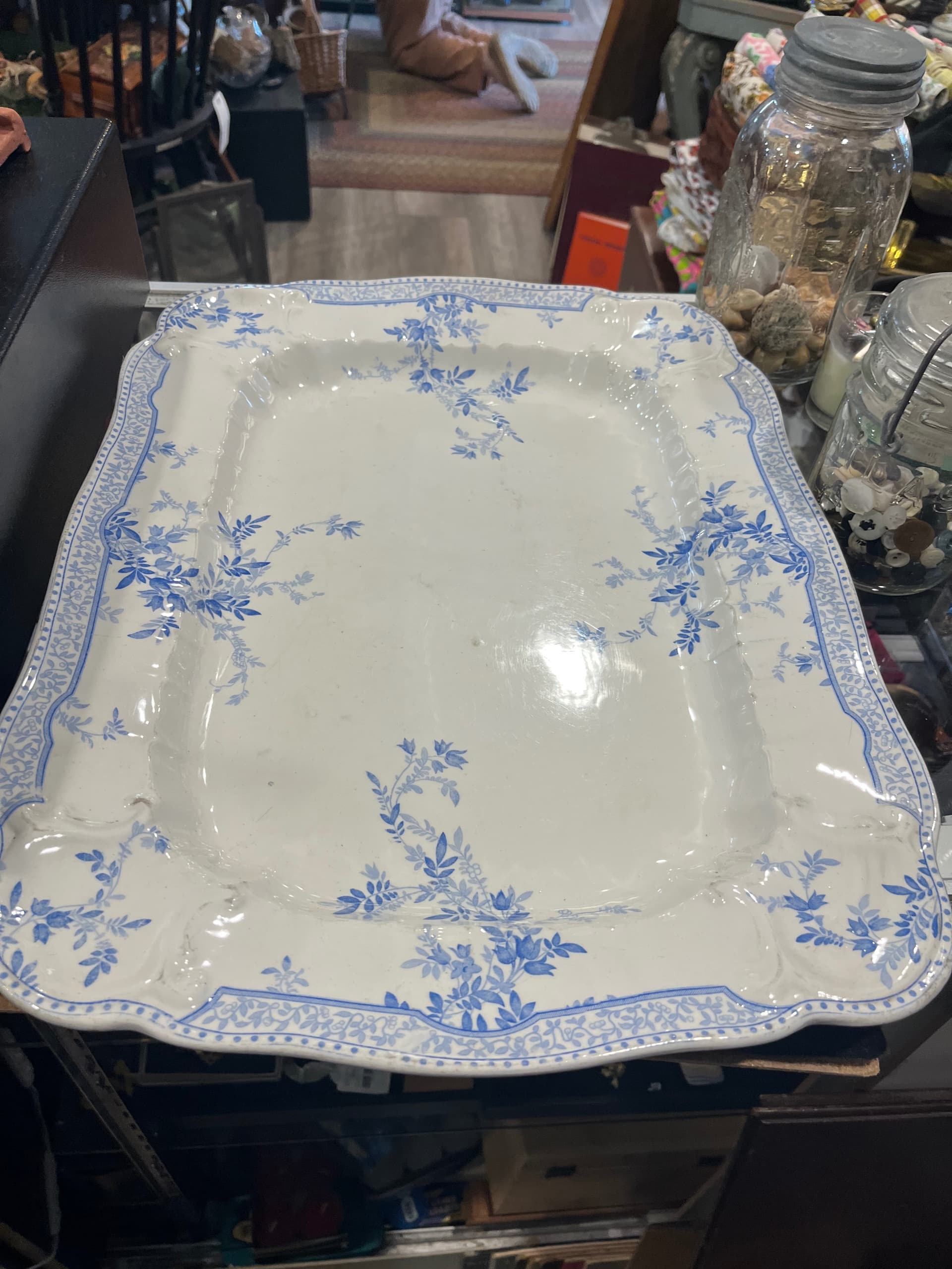 Ridgways “Eton” Blue & White 18” Transferware Platter | Royal Semi Porcelain England | c.1890 (1279) - Regular - Thumbnail 8