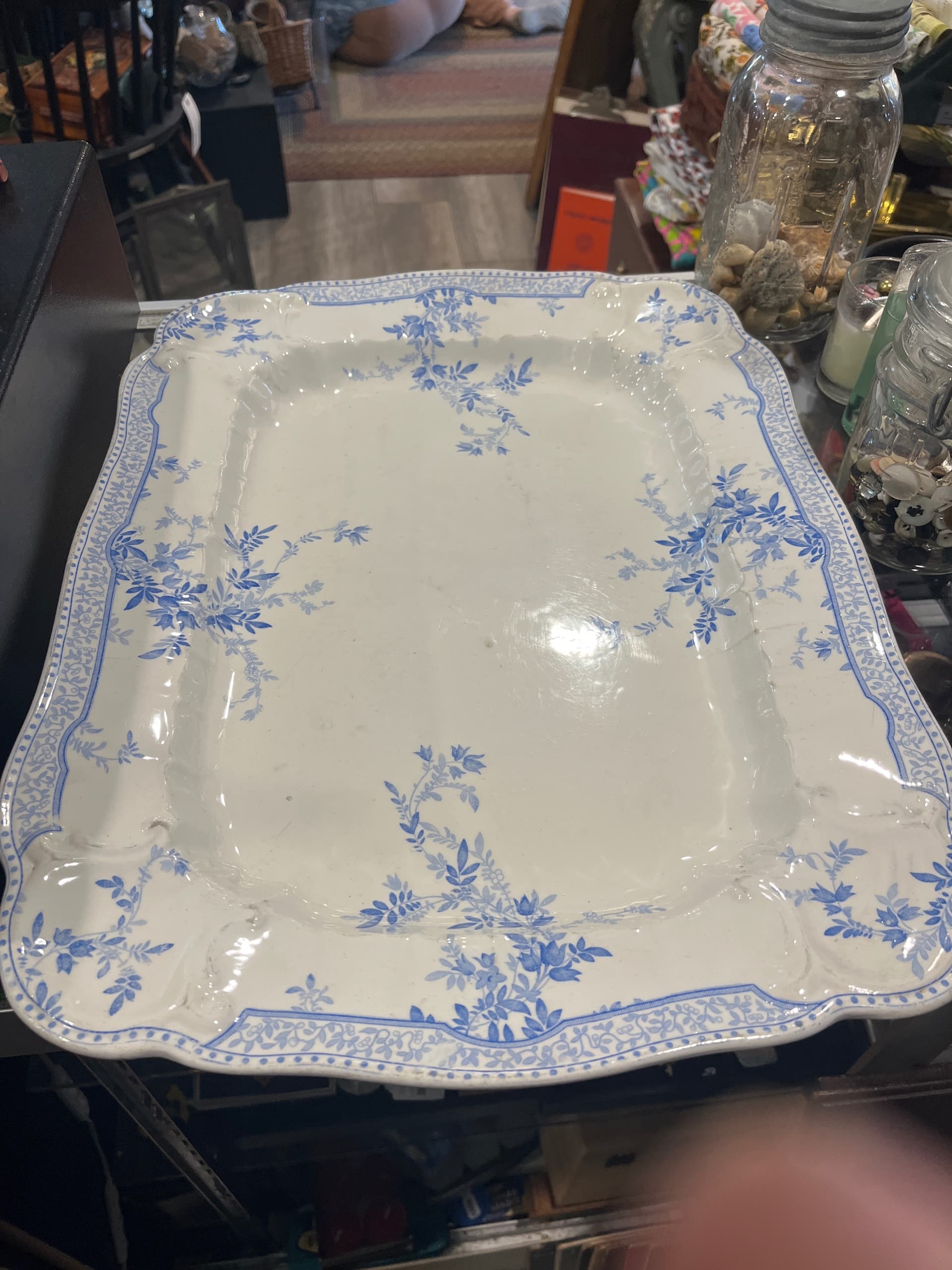Ridgways “Eton” Blue & White 18” Transferware Platter | Royal Semi Porcelain England | c.1890 (1279) - Regular - Thumbnail 6