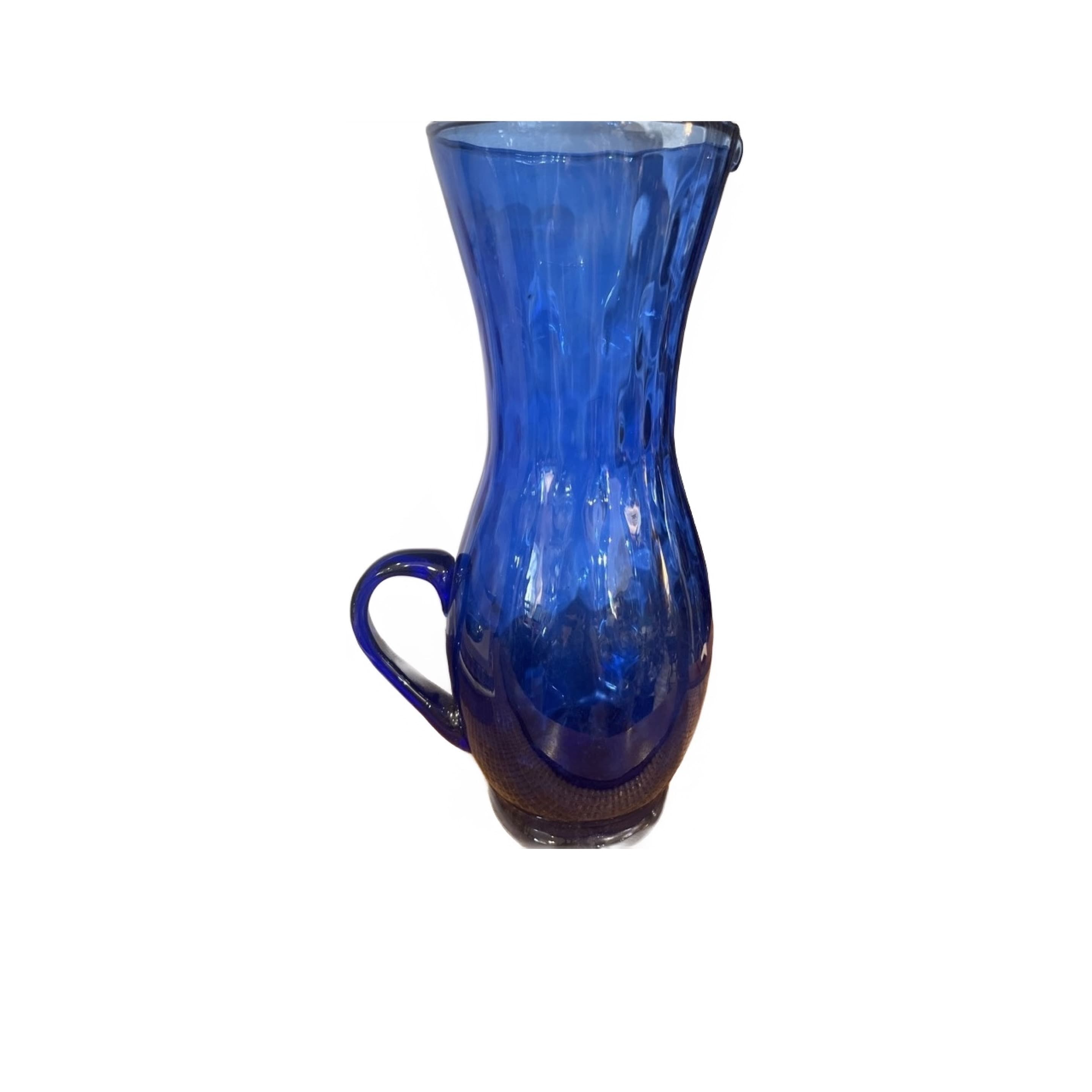 Vintage Cobalt Blue Art Glass Pitcher | Mid-Century Accent - Regular - Thumbnail 2