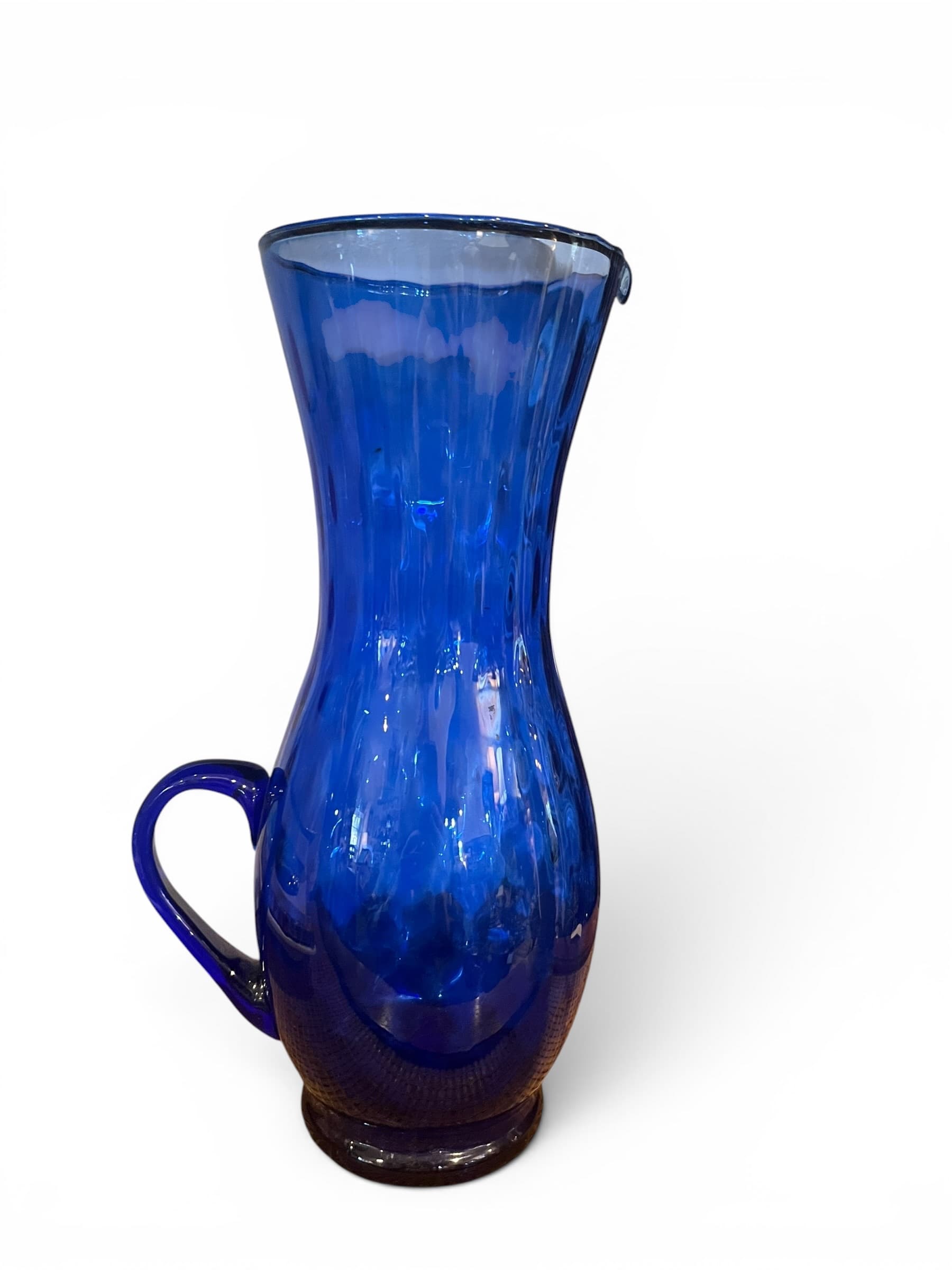 Vintage Cobalt Blue Art Glass Pitcher | Mid-Century Accent - Regular