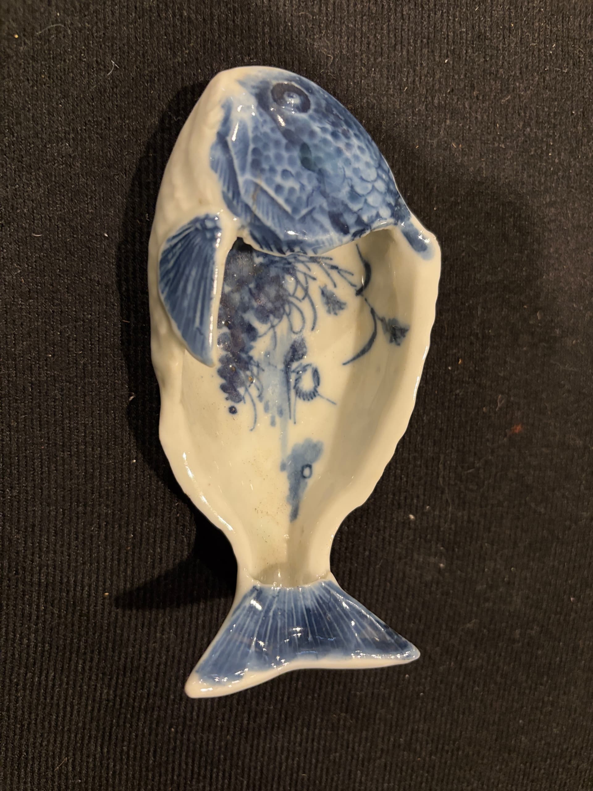 Chinese Blue and White Porcelain Fish Dish | Carp Figural Catchall | Asian Export Porcelain | Cobalt Blue Fish Bowl | Vintage Chinoiserie Decor - Regular