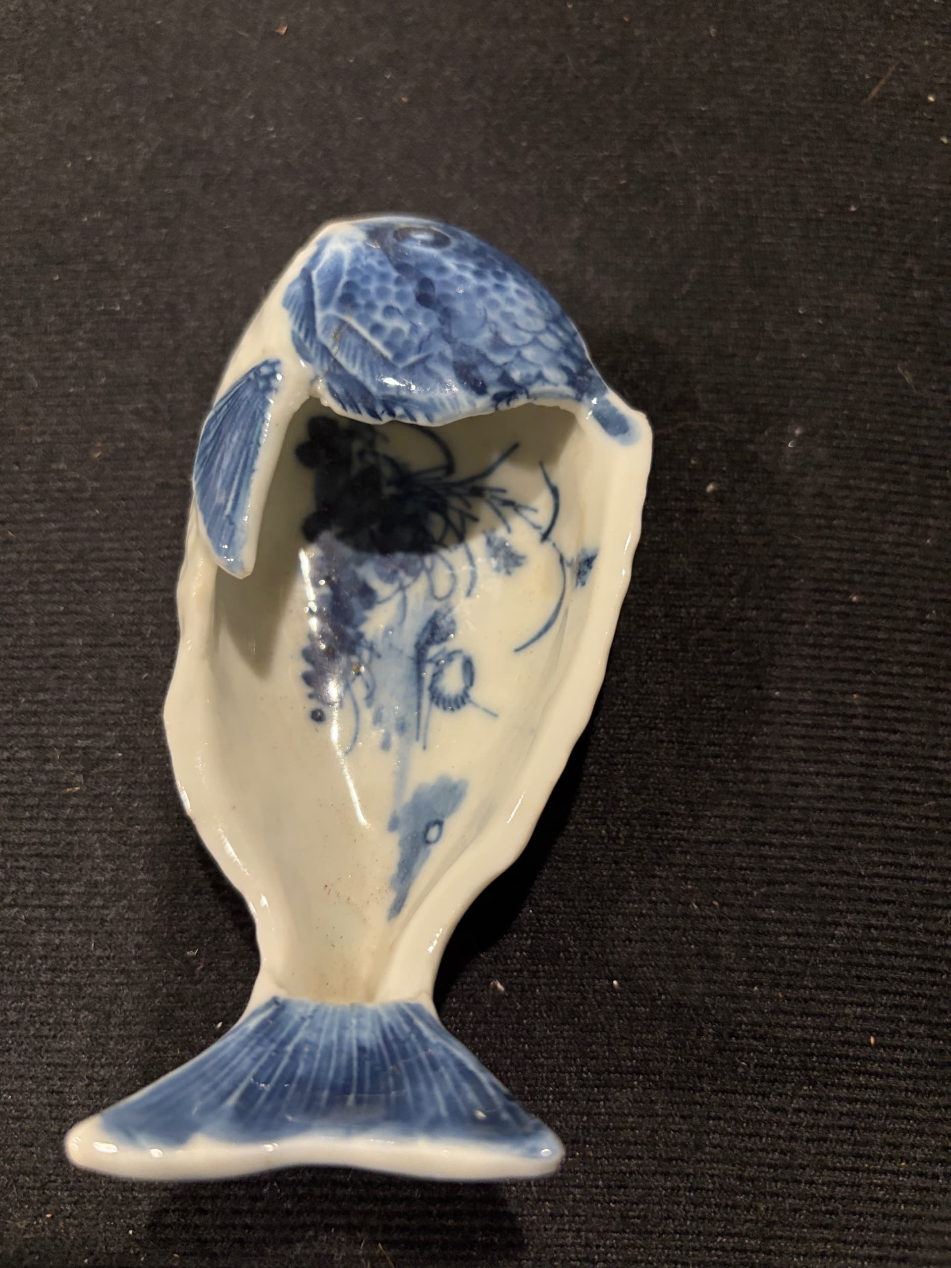 Chinese Blue and White Porcelain Fish Dish | Carp Figural Catchall | Asian Export Porcelain | Cobalt Blue Fish Bowl | Vintage Chinoiserie Decor - Regular - Thumbnail 3
