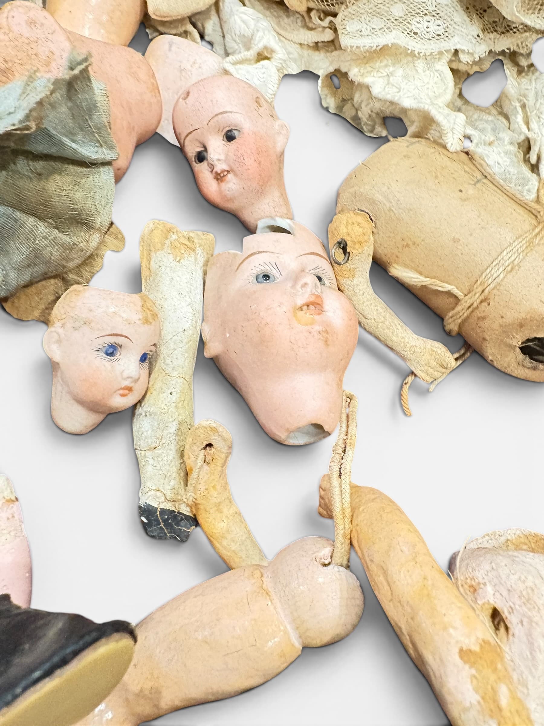 Antique Doll Parts Lot — Bisque Heads, Composition Bodies, Kid Leather, Cloth — 1880s–1910s — Restoration, Assemblage, Curiosity Collection 1270 - Regular - Thumbnail 6