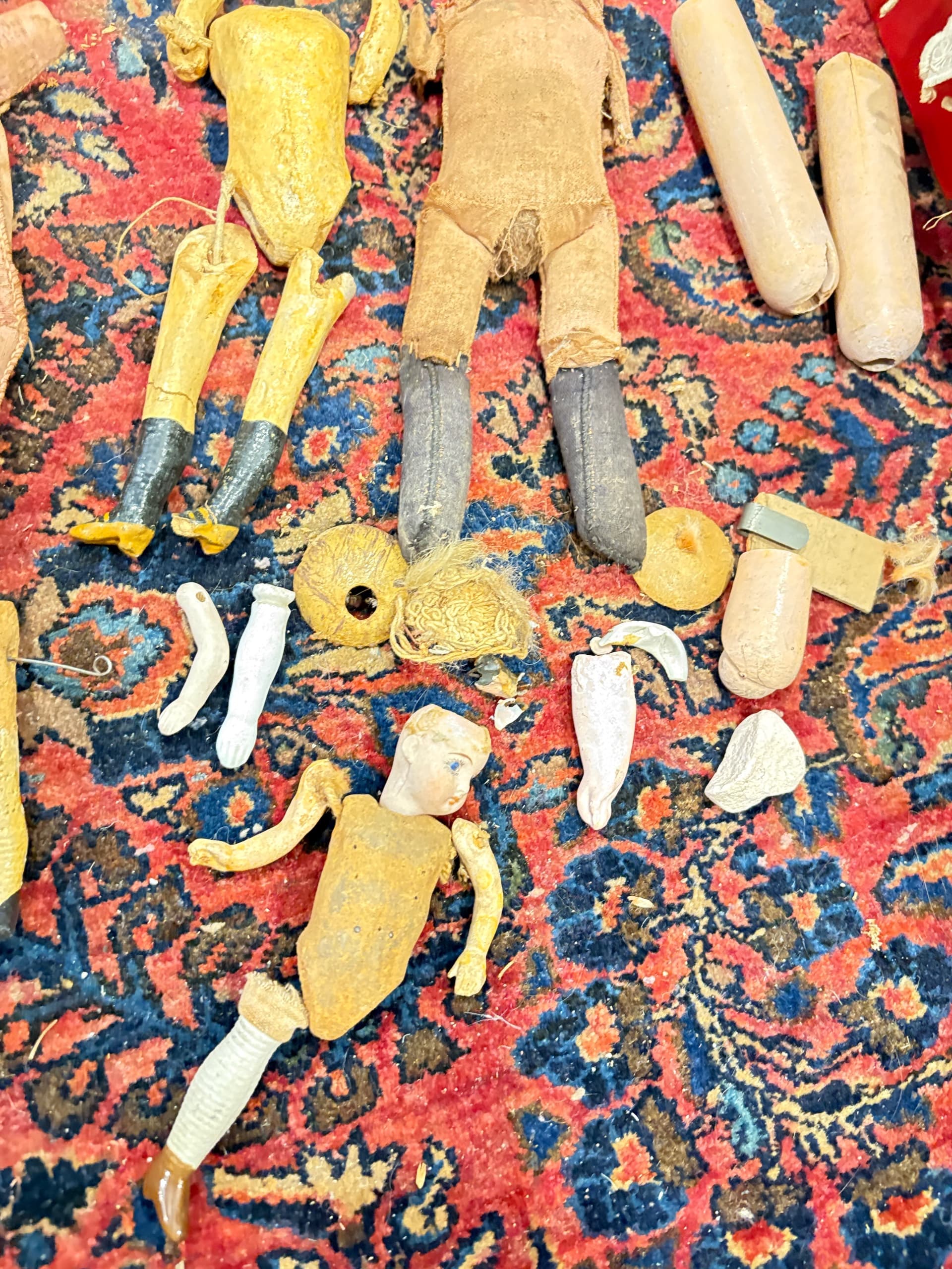 Antique Doll Parts Lot — Bisque Heads, Composition Bodies, Kid Leather, Cloth — 1880s–1910s — Restoration, Assemblage, Curiosity Collection 1270 - Regular - Thumbnail 4
