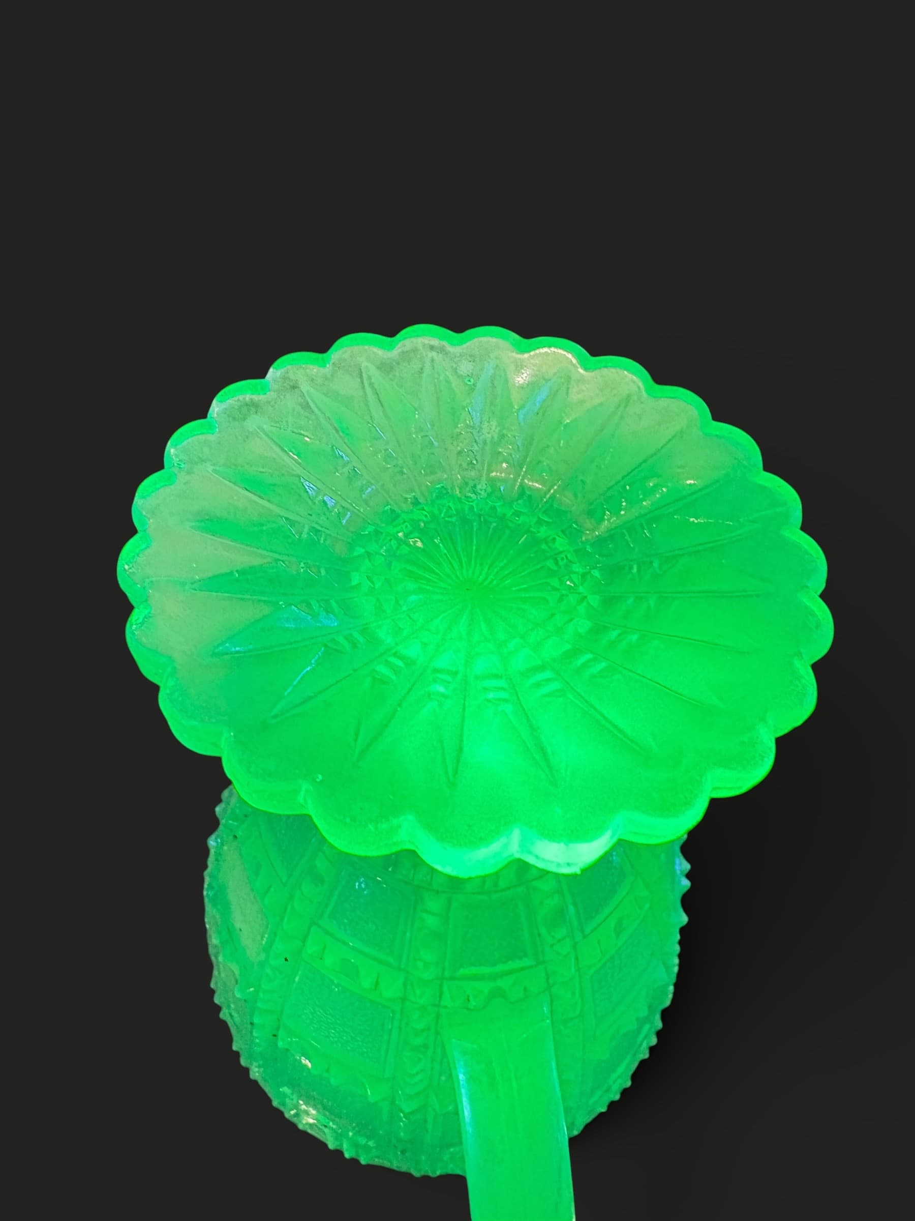 Uranium Glass Open Sugar Bowl | Basketweave Pattern | 1270 - Regular - Thumbnail 4