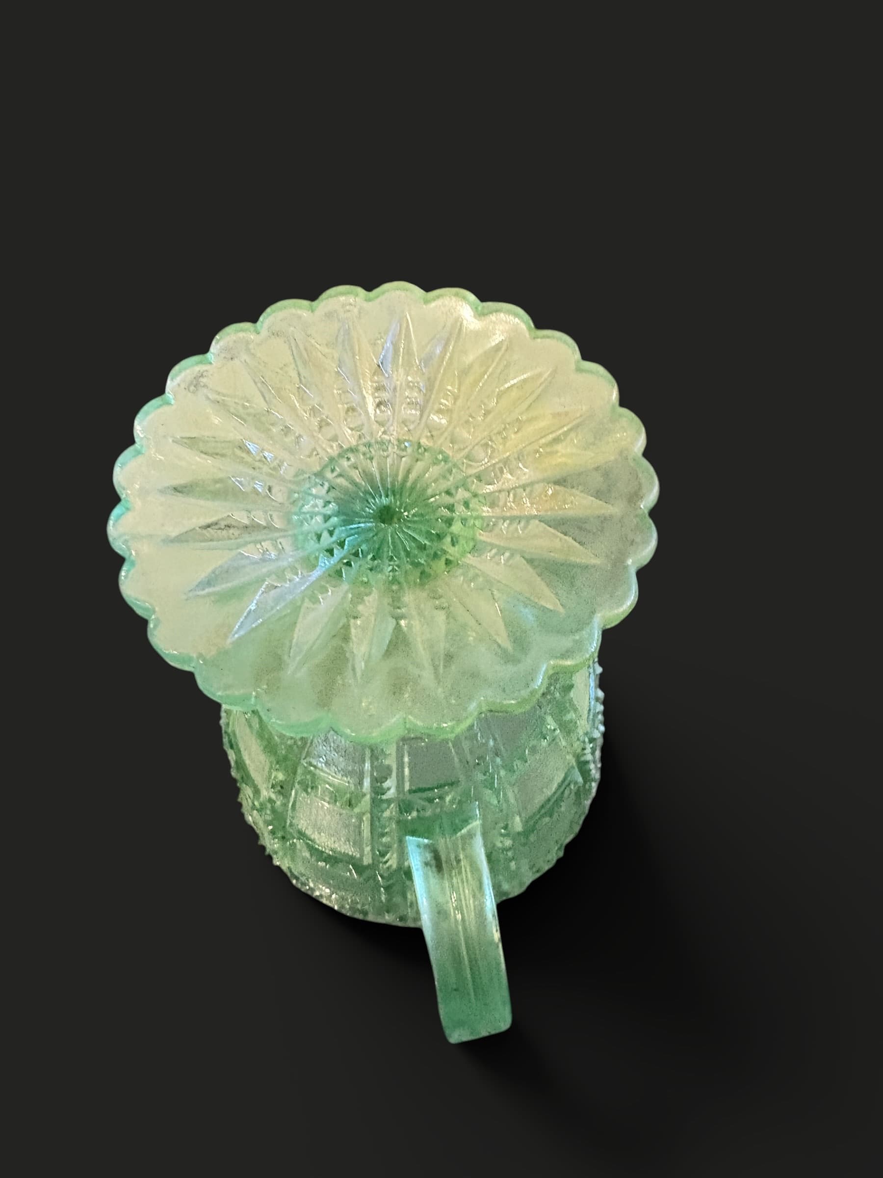 Uranium Glass Open Sugar Bowl | Basketweave Pattern | 1270 - Regular - Thumbnail 3
