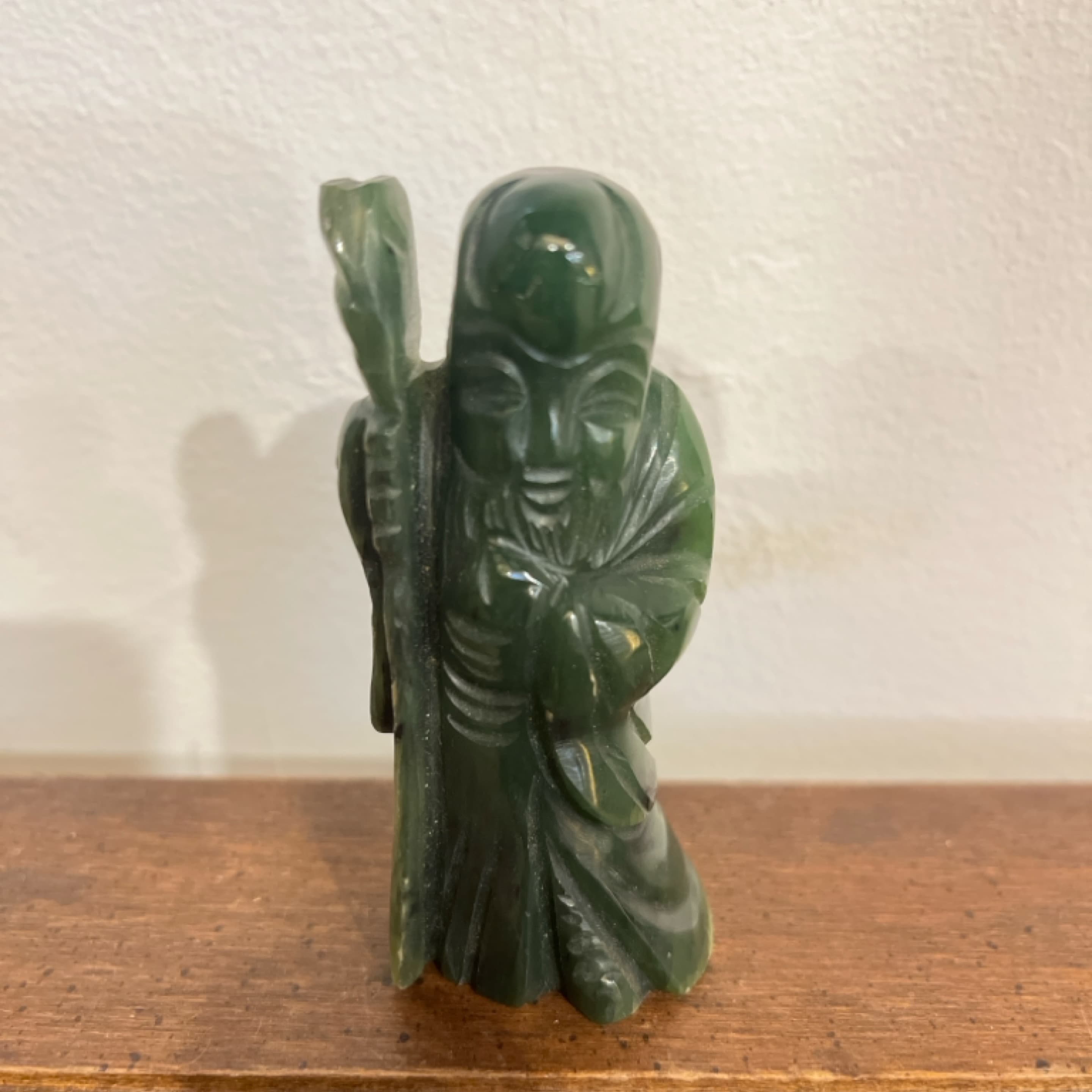Carved Green Stone Shoulao Figure — God of Longevity - Regular