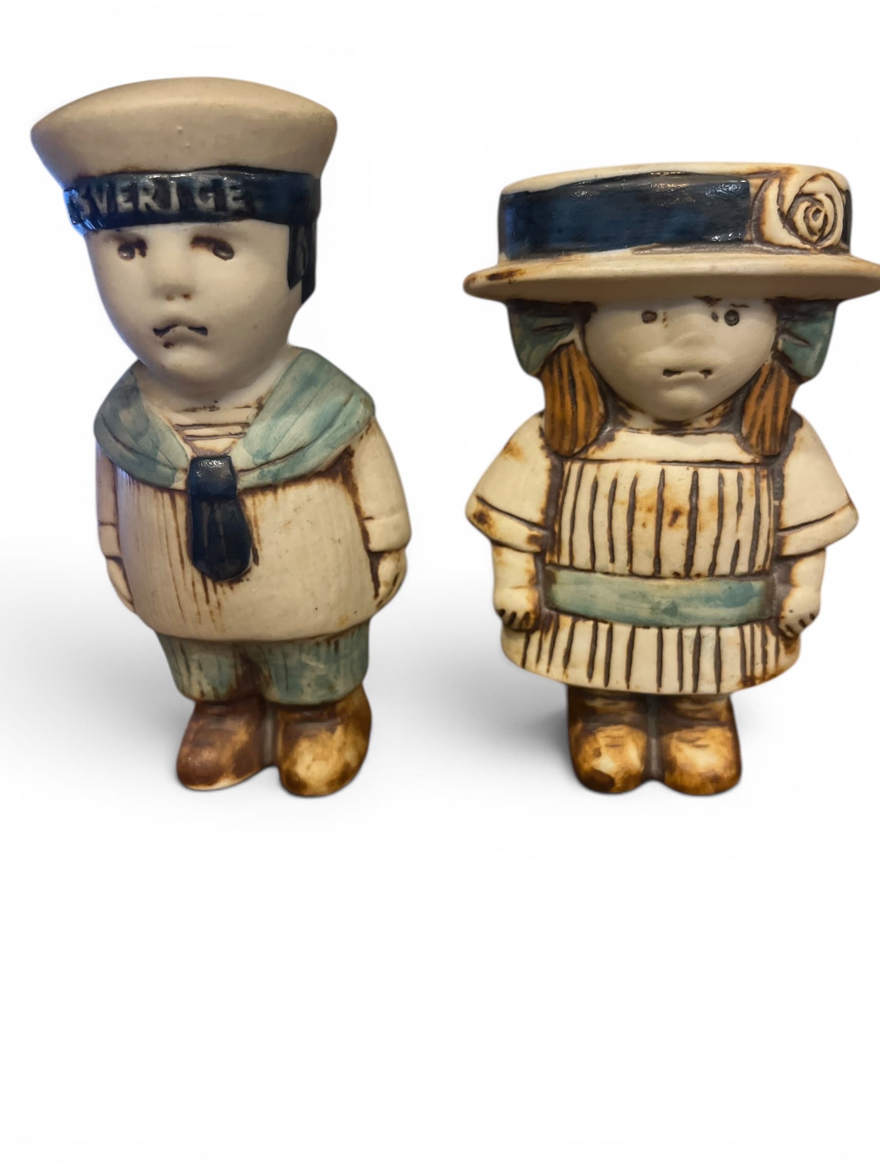 Anna and Oscar Figurines Lisa Larson for Gustavsberg Sverige Ceramic Figurines, Swedish Boy & Girl Pair, Vintage Mid-Century Scandinavian Folk Art - Regular - Thumbnail 8