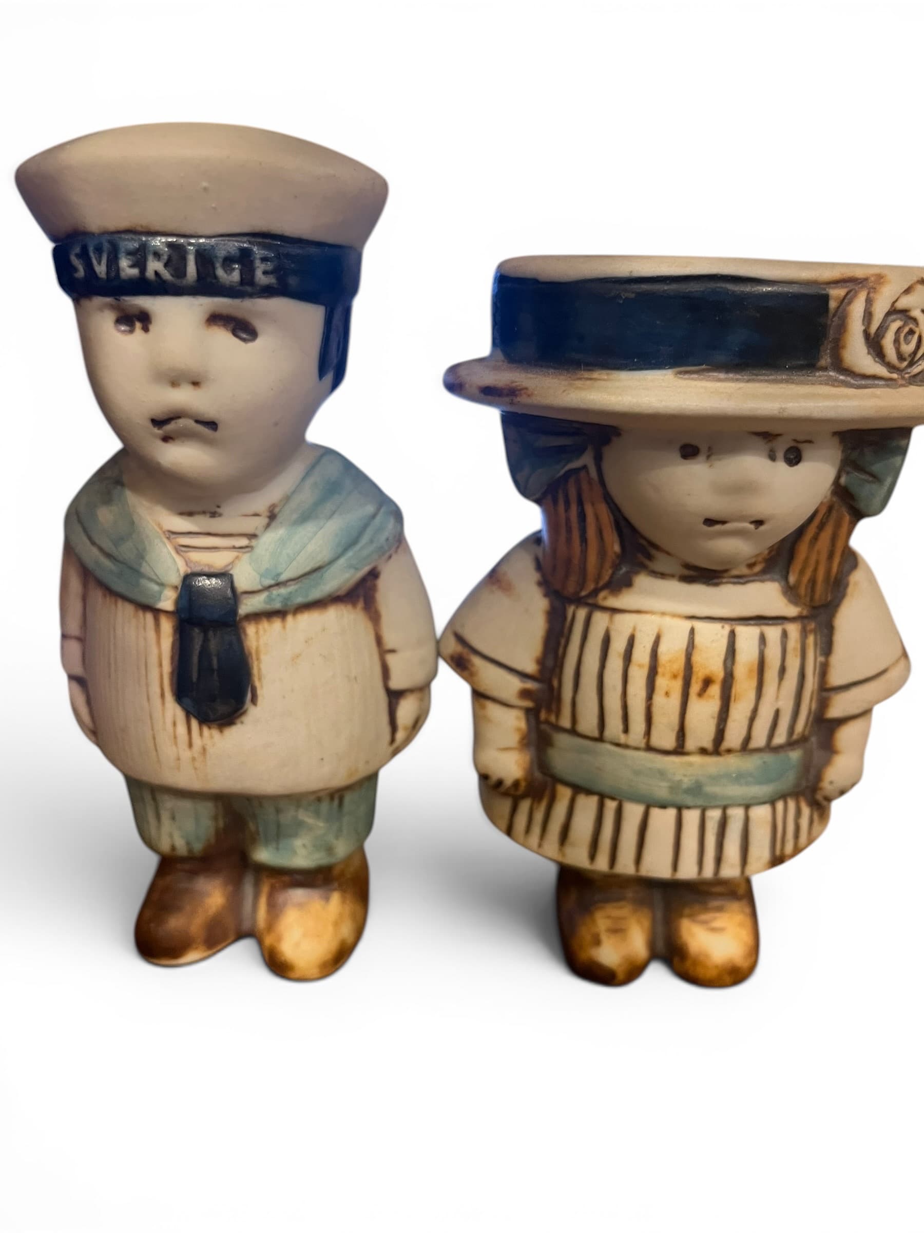 Anna and Oscar Figurines Lisa Larson for Gustavsberg Sverige Ceramic Figurines, Swedish Boy & Girl Pair, Vintage Mid-Century Scandinavian Folk Art - Regular - Thumbnail 6