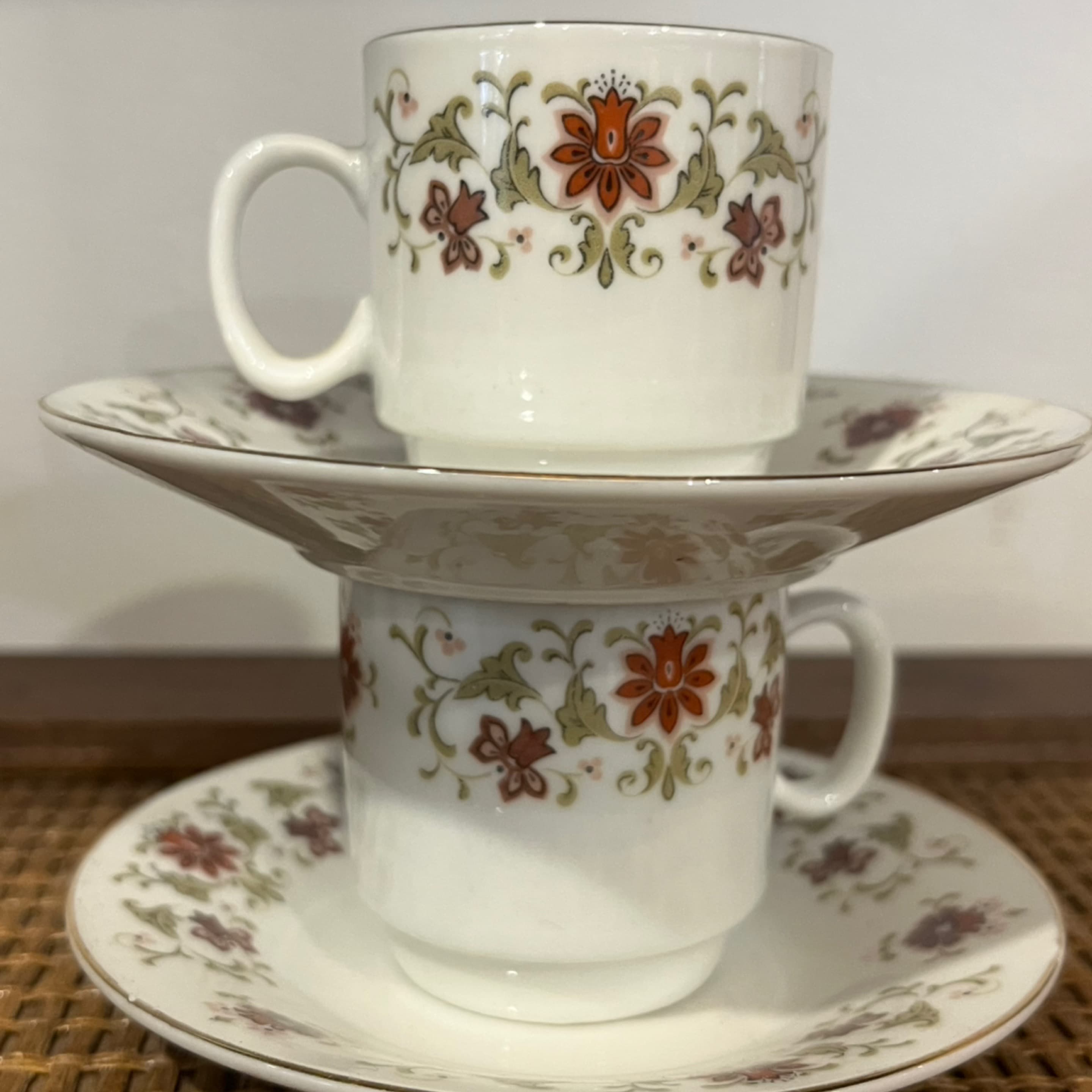 Pair of Floral Fine Porcelain Teacups - Regular